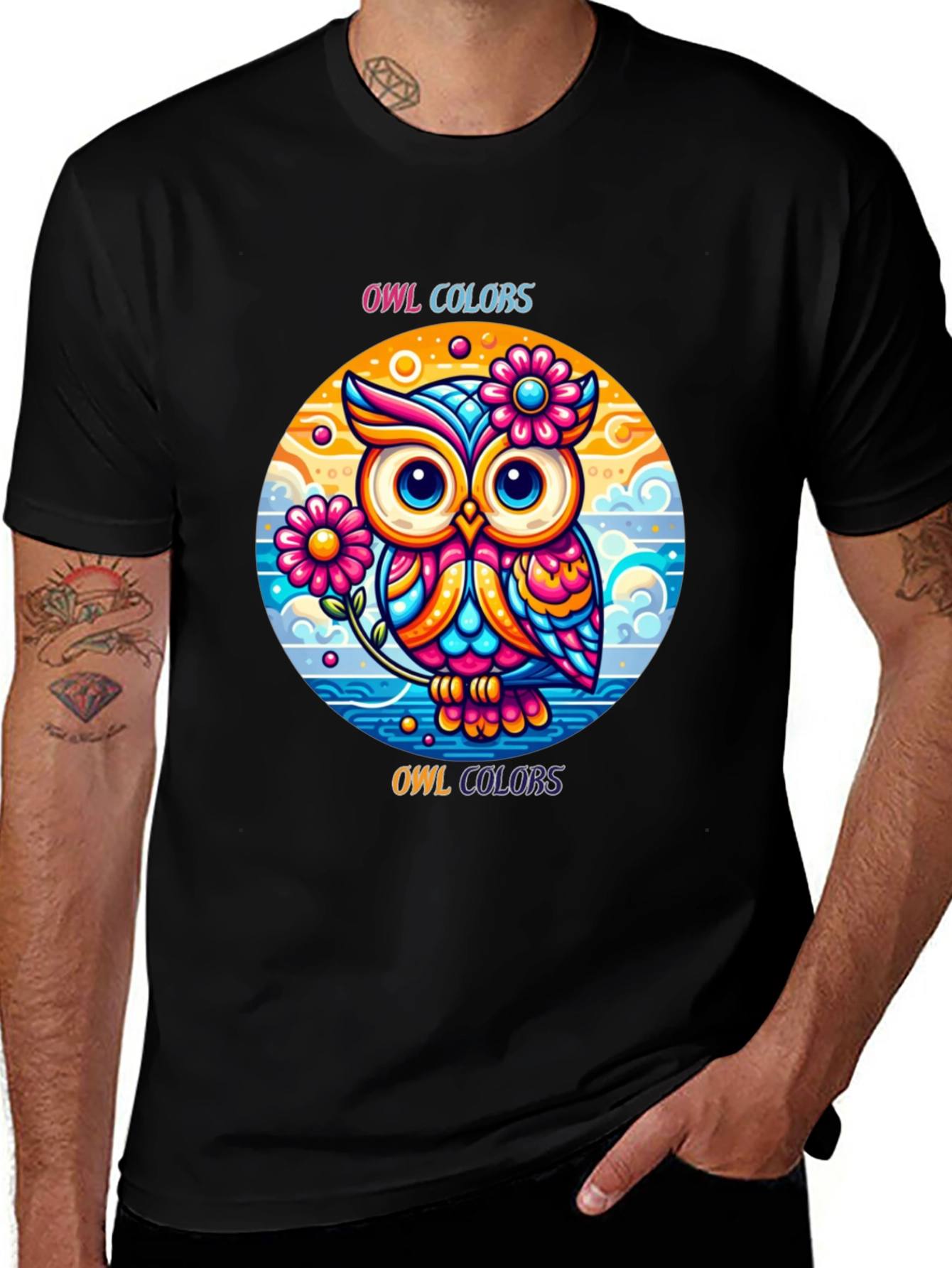 Variant 7 of Colorful Owl T-Shirt - "Owl Colors" Design