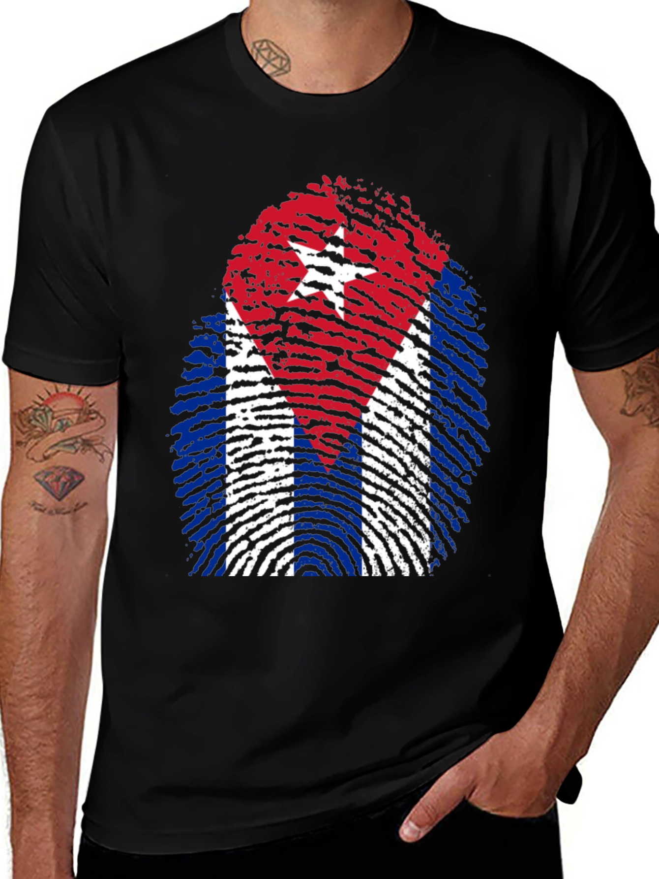 Cuba Flag Fingerprint Graphic T-Shirt