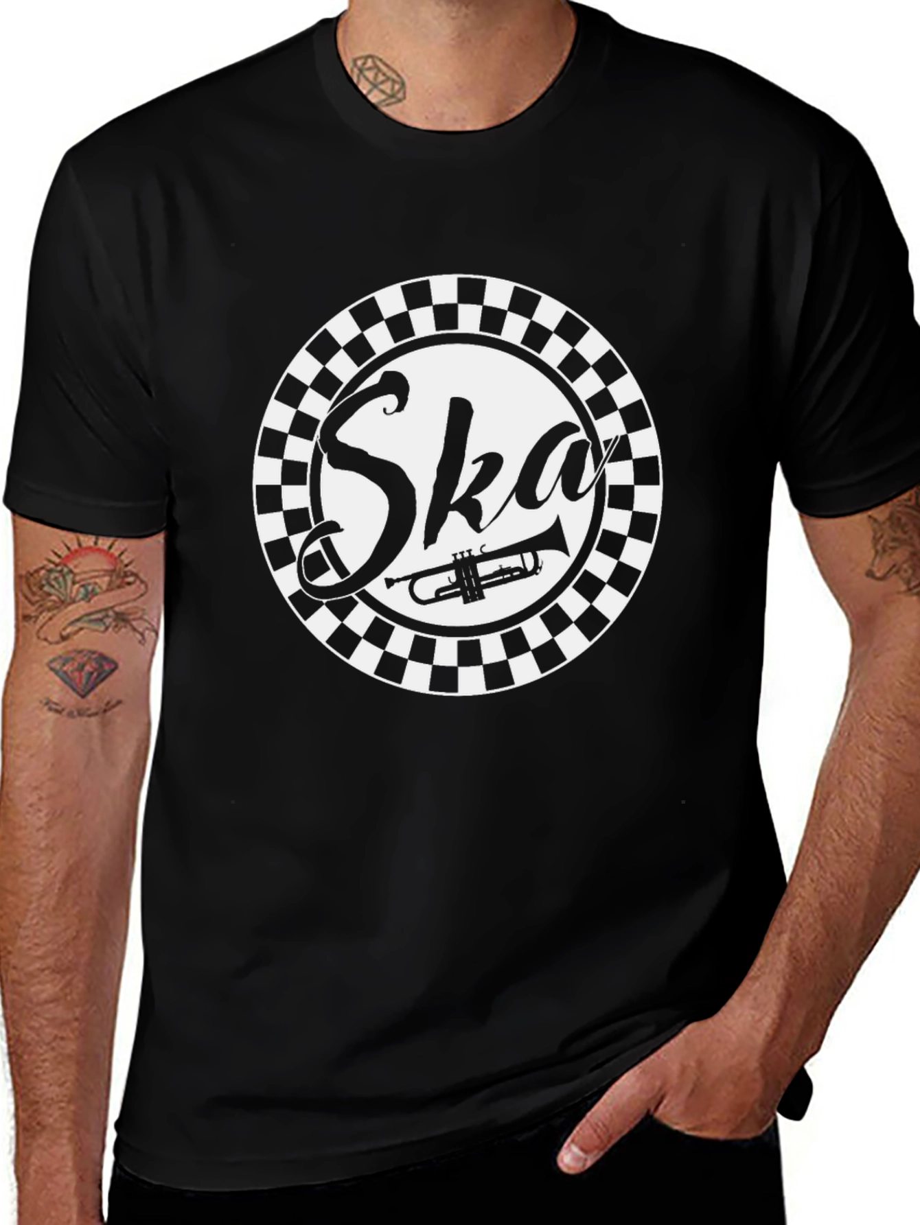 Ska Music T-Shirt - Black & White Checkerboard Design