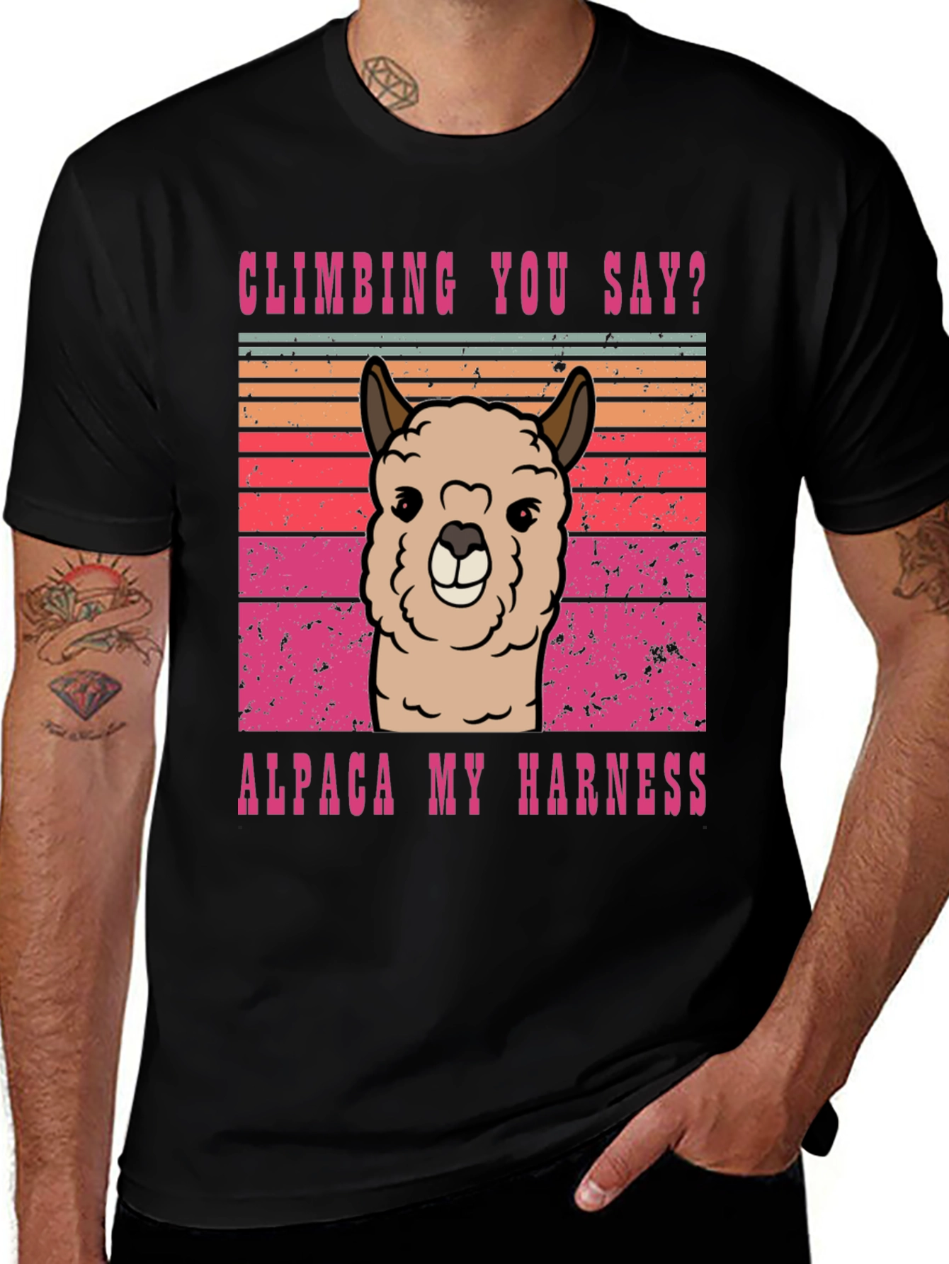 Black Climbing Alpaca T-Shirt - Alpaca My Harness main image