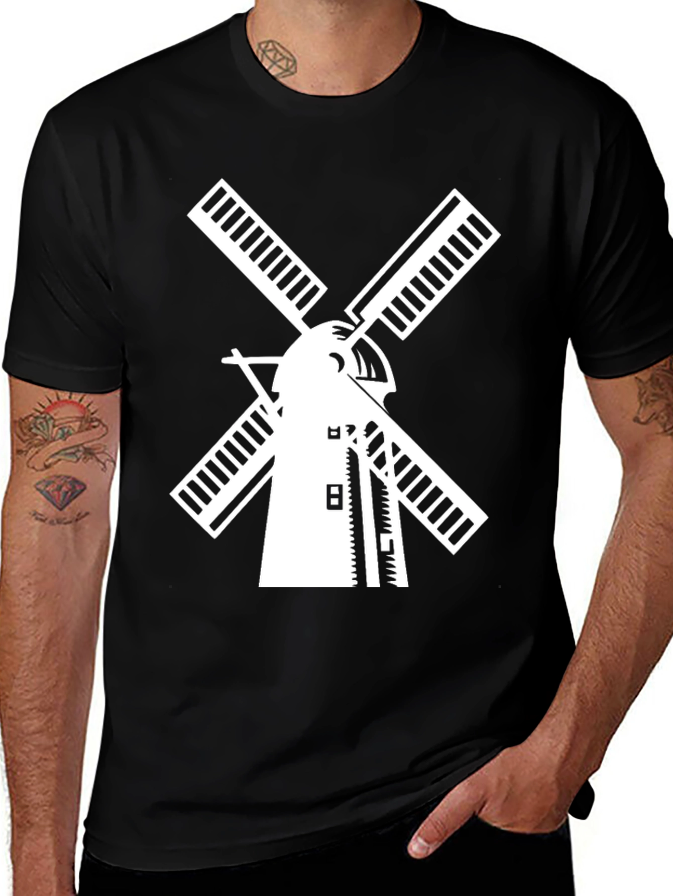 Variant 26 of Dutch Windmill Graphic Tee - Black Cotton T-Shirt