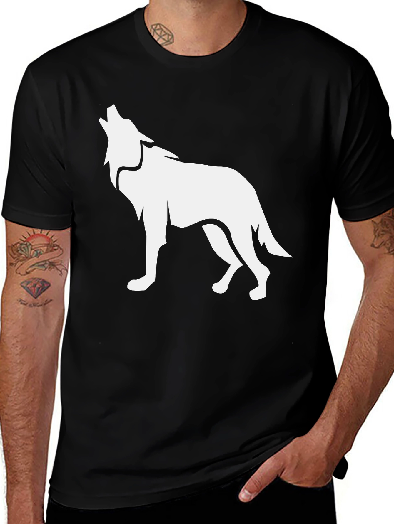 Variant 19 of Black T-Shirt with White Wolf Graphic