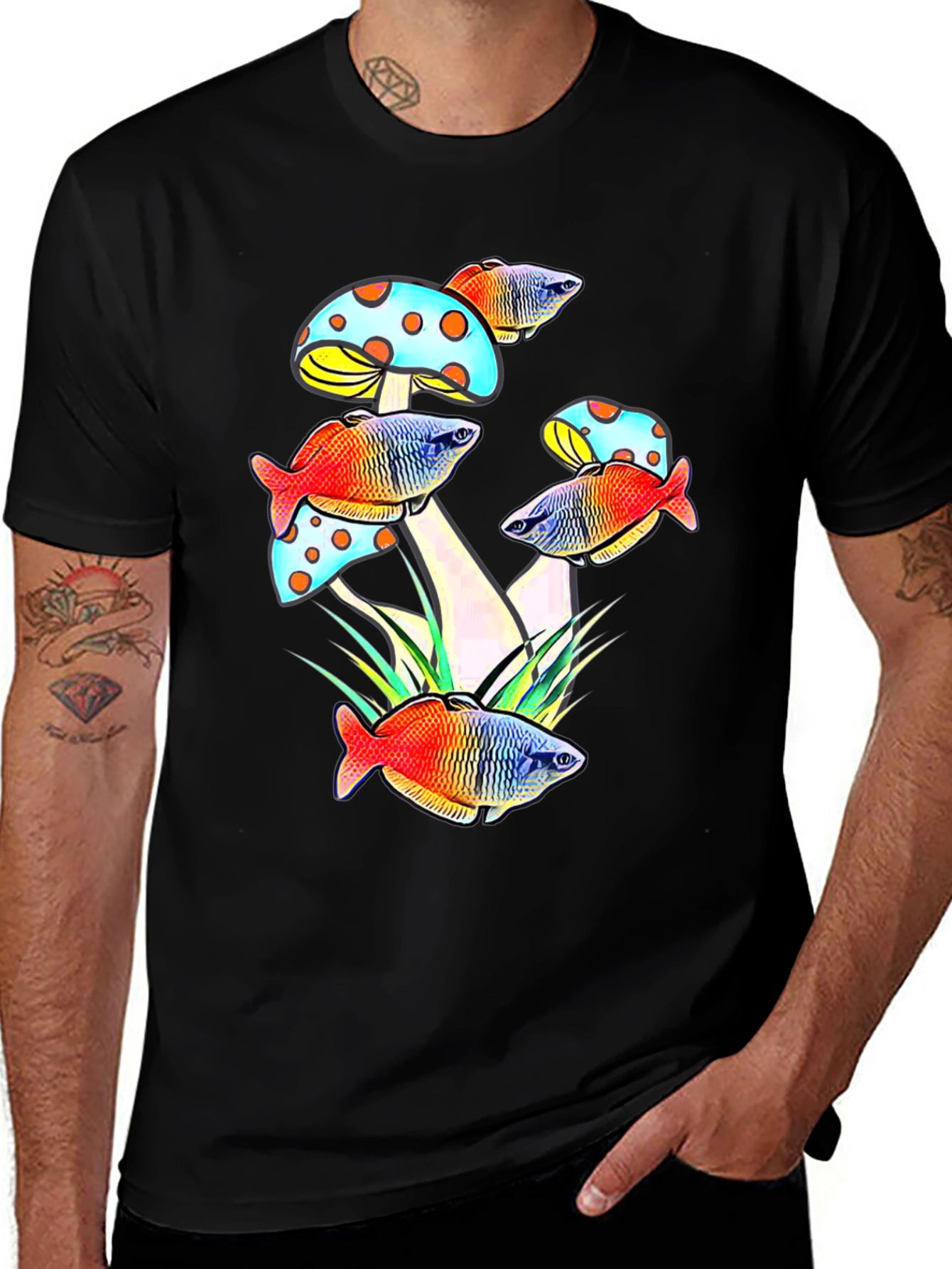 Variant 22 of Mushroom Fish Graphic Tee - Unique Design