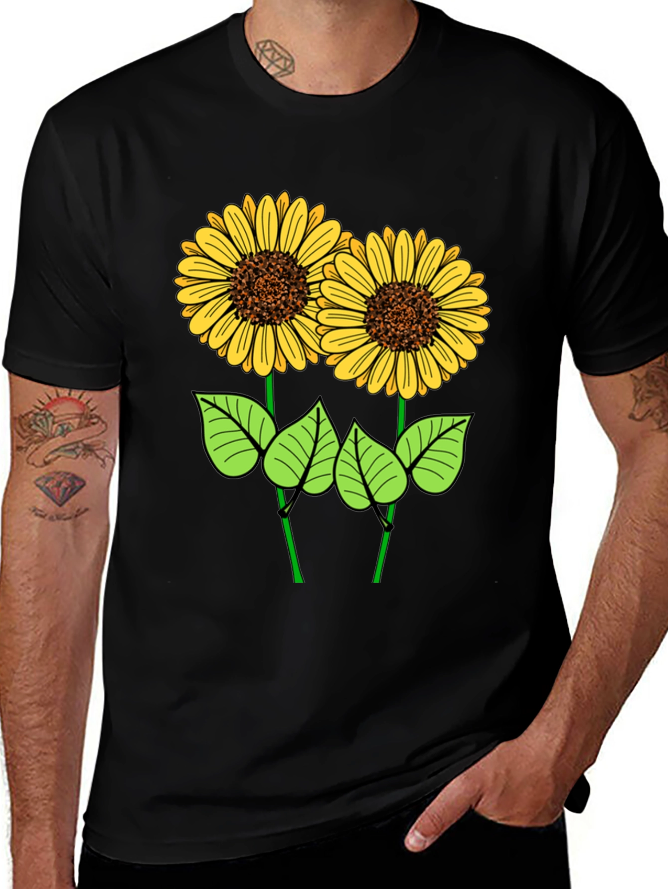Variant 13 of Sunflower Graphic Tee - Black Cotton T-Shirt