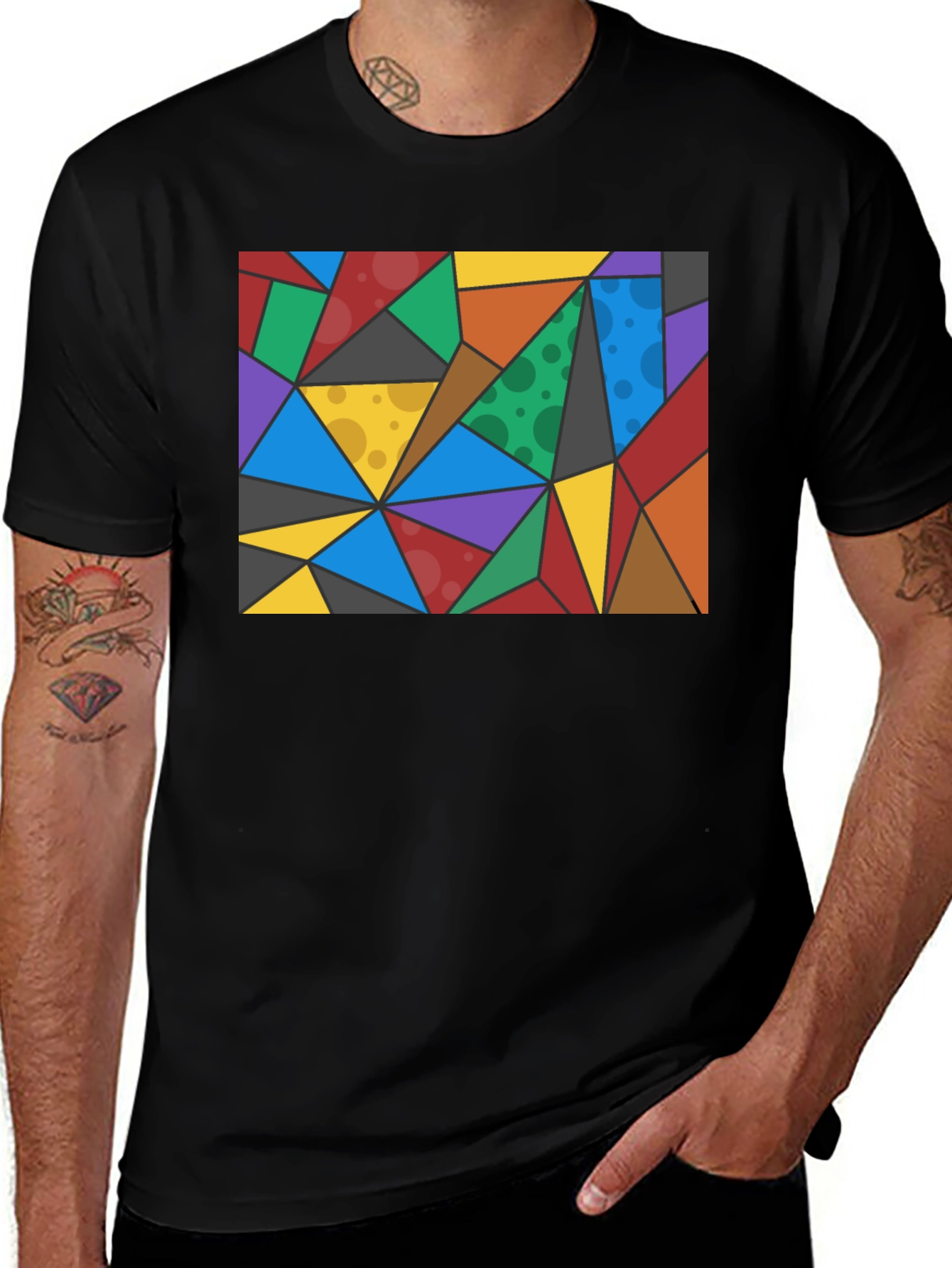 Variant 2 of Geometric Triangle Art Print Black T-Shirt