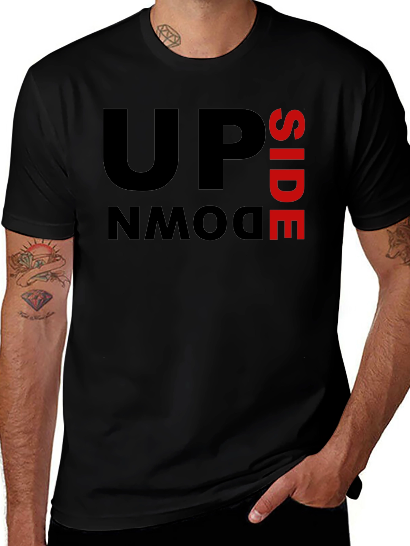 Variant 10 of Upside Down Graphic Tee - Trendy Men's Black T-Shirt