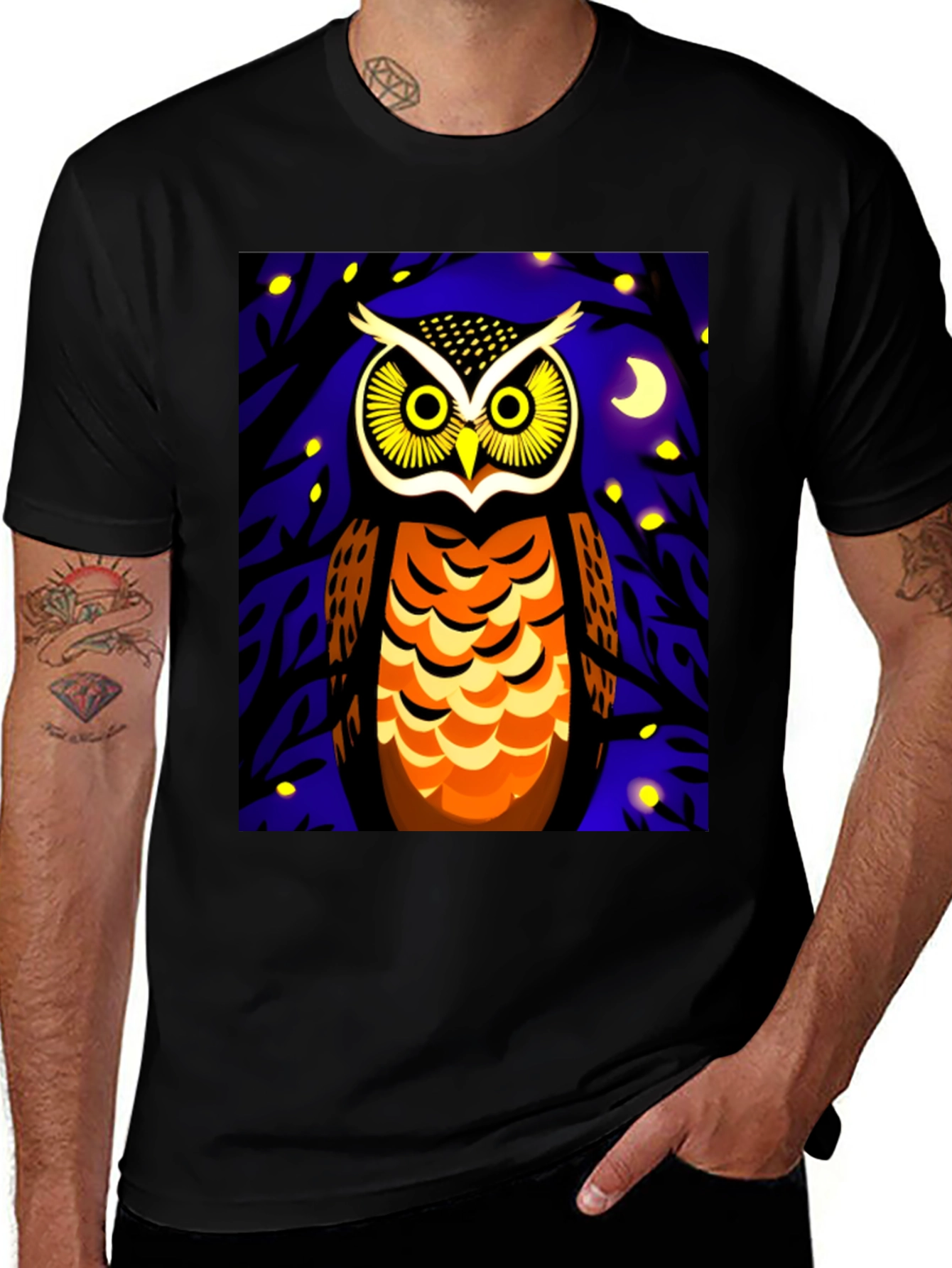 Variant 2 of Owl Graphic Tee - Night Theme Print