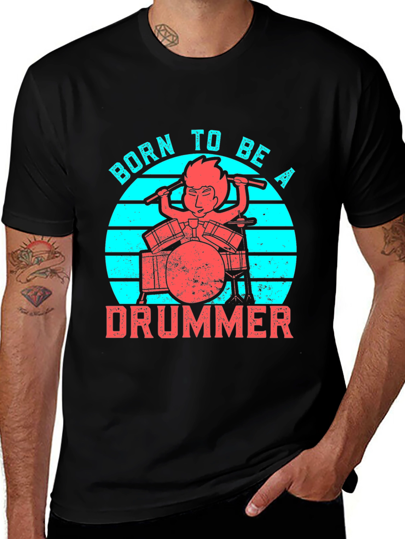 Variant 26 of Born to be a Drummer Graphic Tee - Black