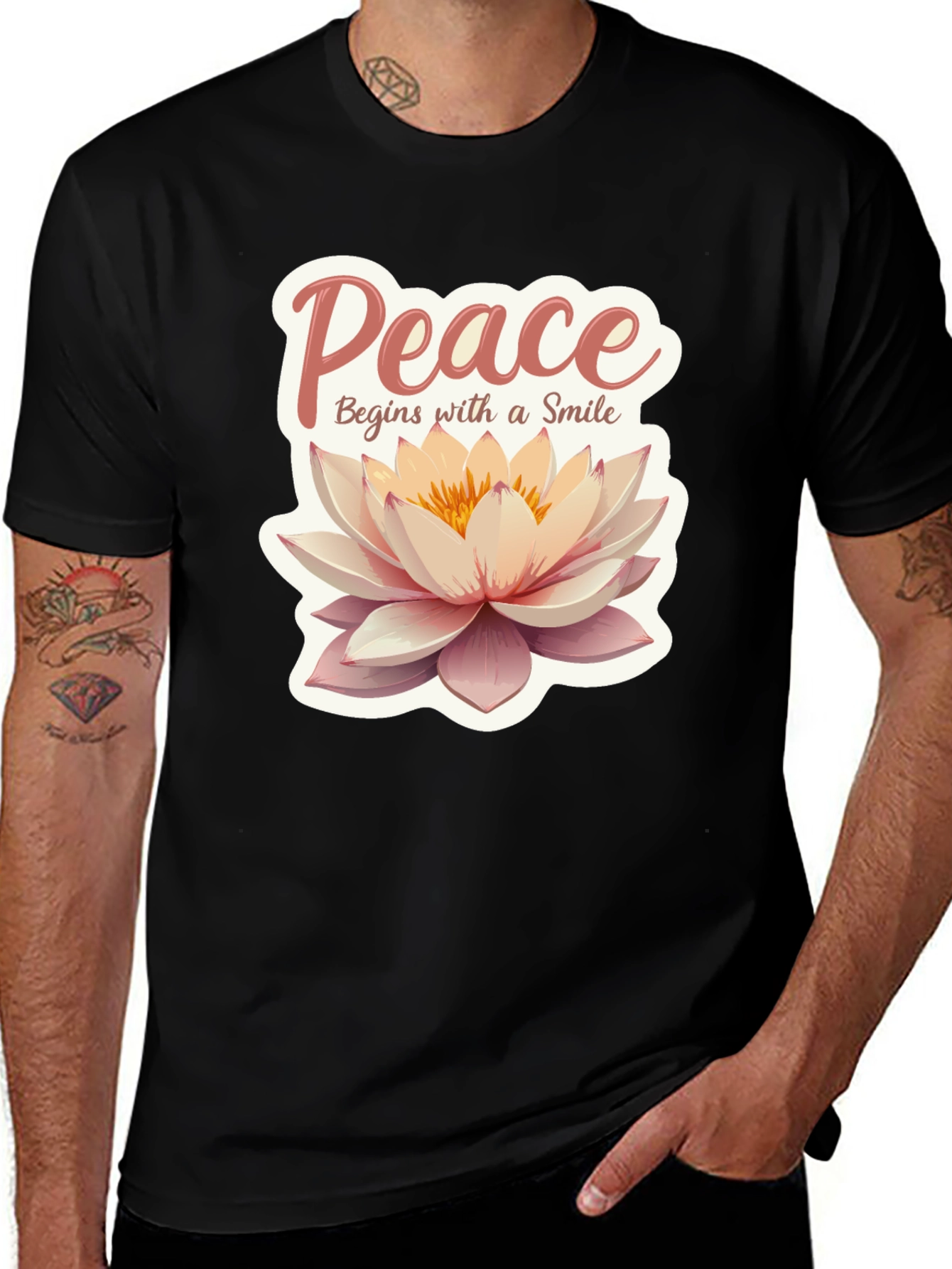 Variant 8 of Peace Begins With a Smile Lotus Flower Graphic Tee