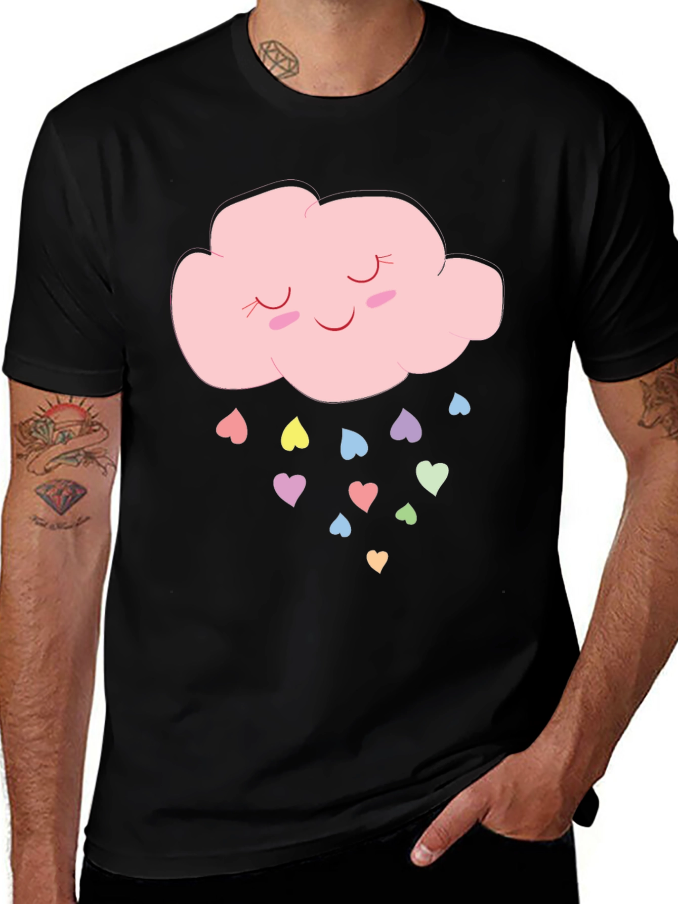 Variant 27 of Cute Cloud & Hearts Graphic T-Shirt - Black