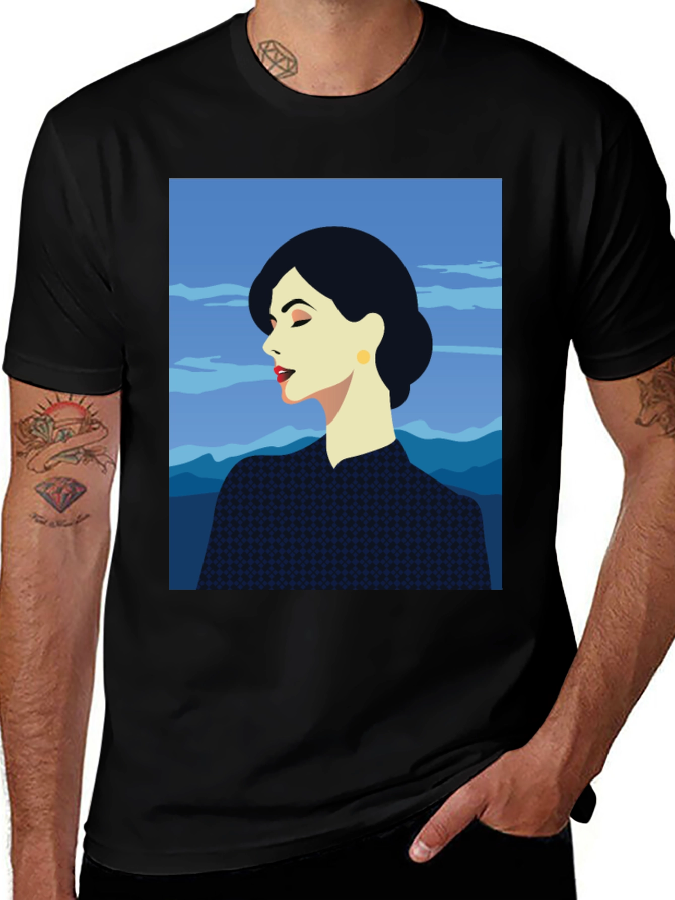 Variant 8 of Elegant Woman Portrait Graphic Black T-Shirt