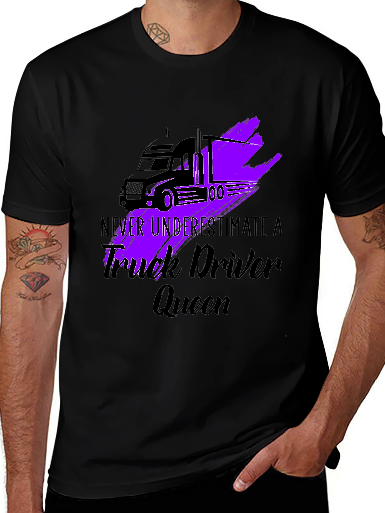 Variant 17 of Truck Driver Queen Graphic T-Shirt - Black