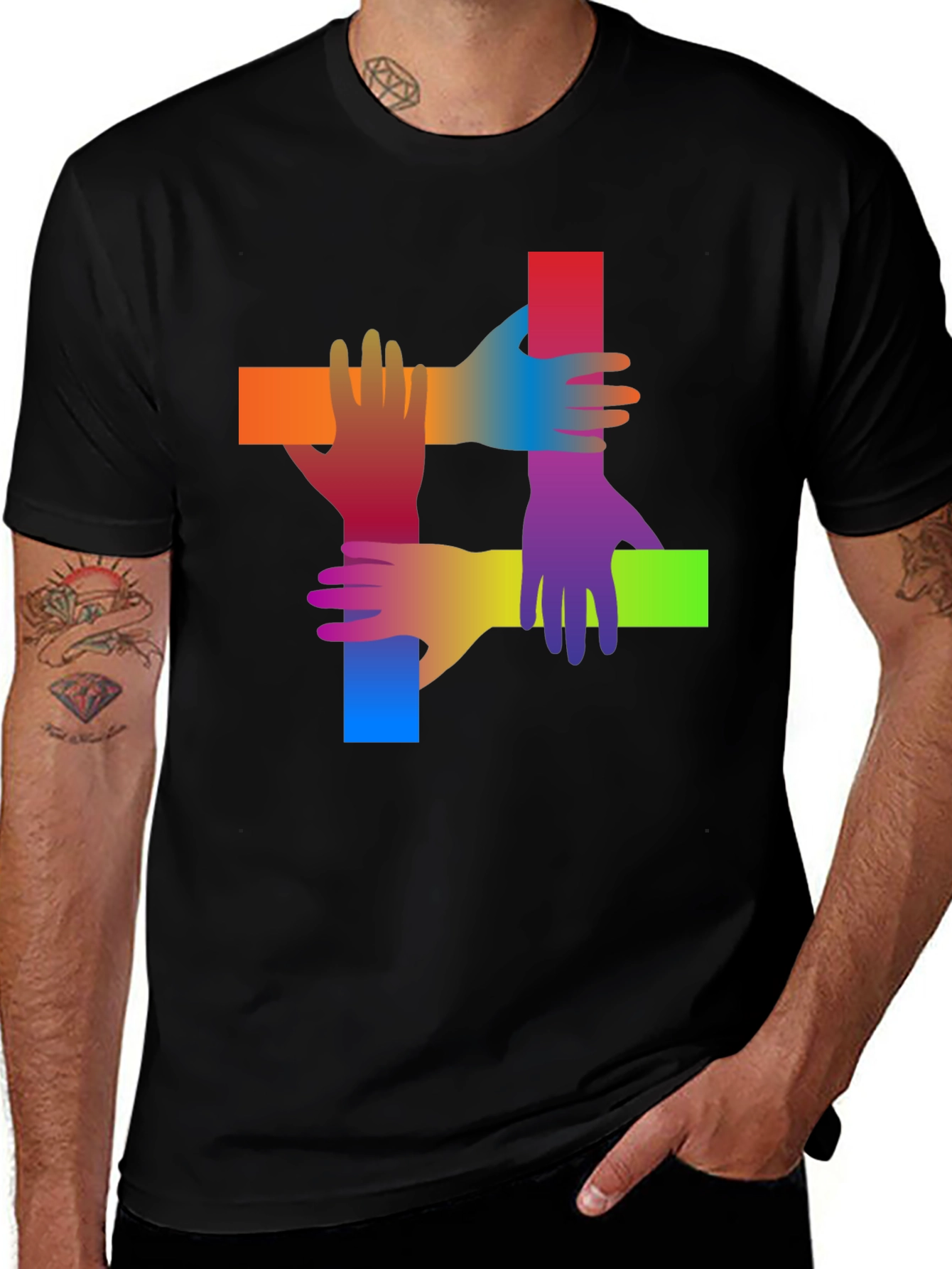 Variant 11 of Rainbow Hand Graphic Black T-Shirt