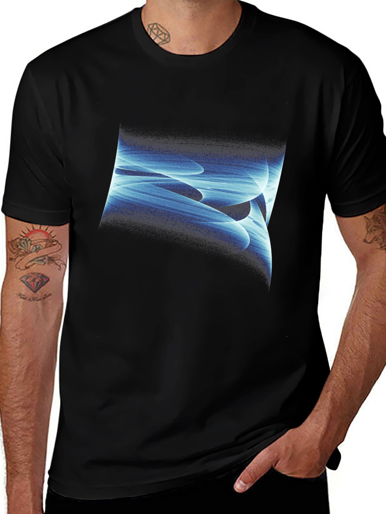 Variant 7 of Abstract Blue Swirl Graphic Black T-Shirt