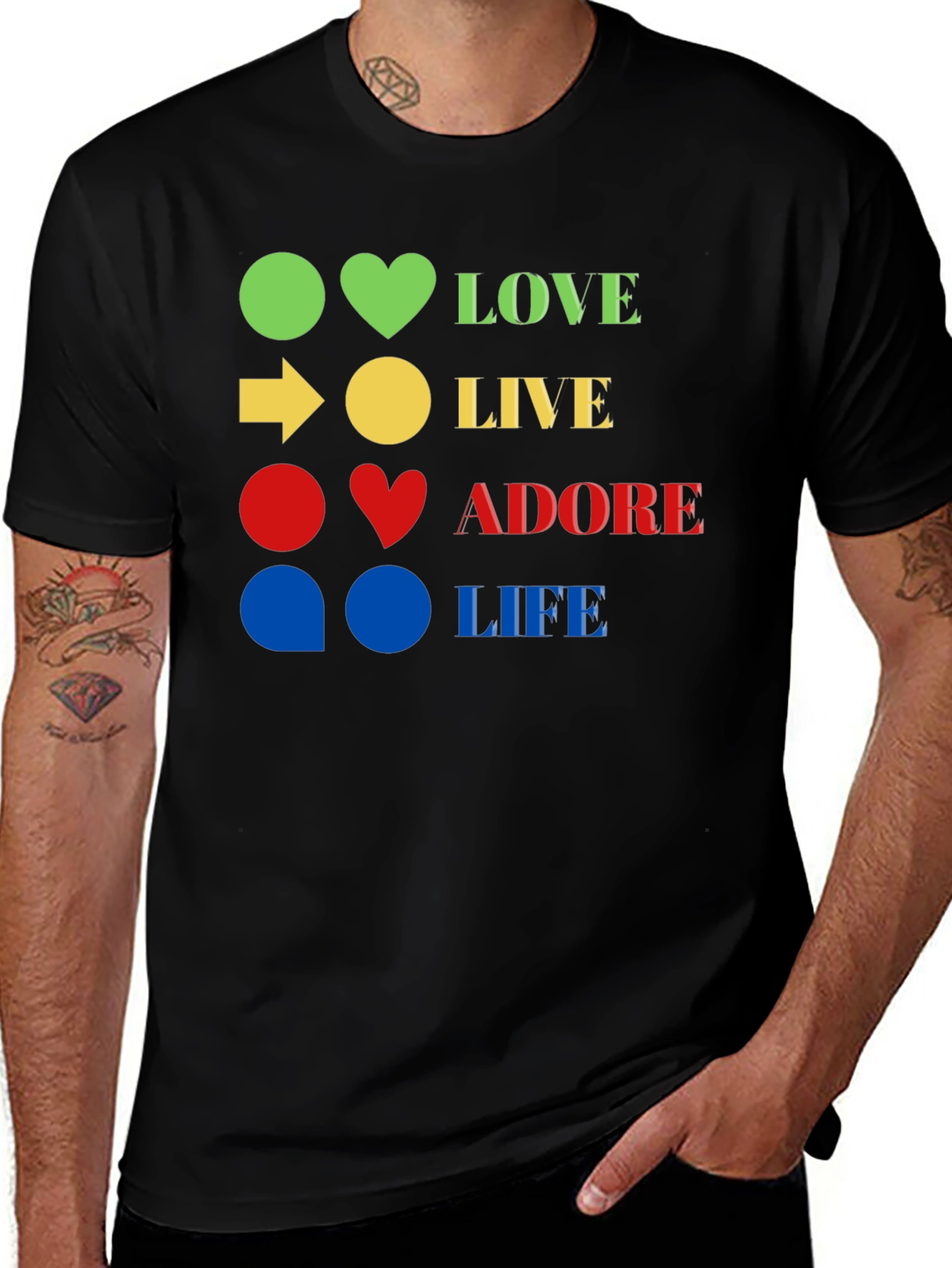 Variant 10 of Love, Live, Adore, Life Graphic Tee - Black Cotton T-Shirt