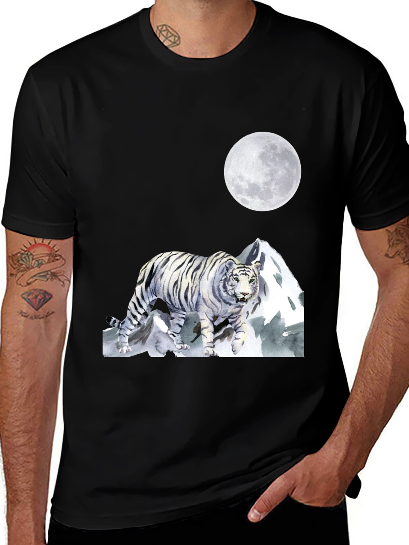 Variant 27 of Tiger Moon Graphic Tee - Black Cotton Blend