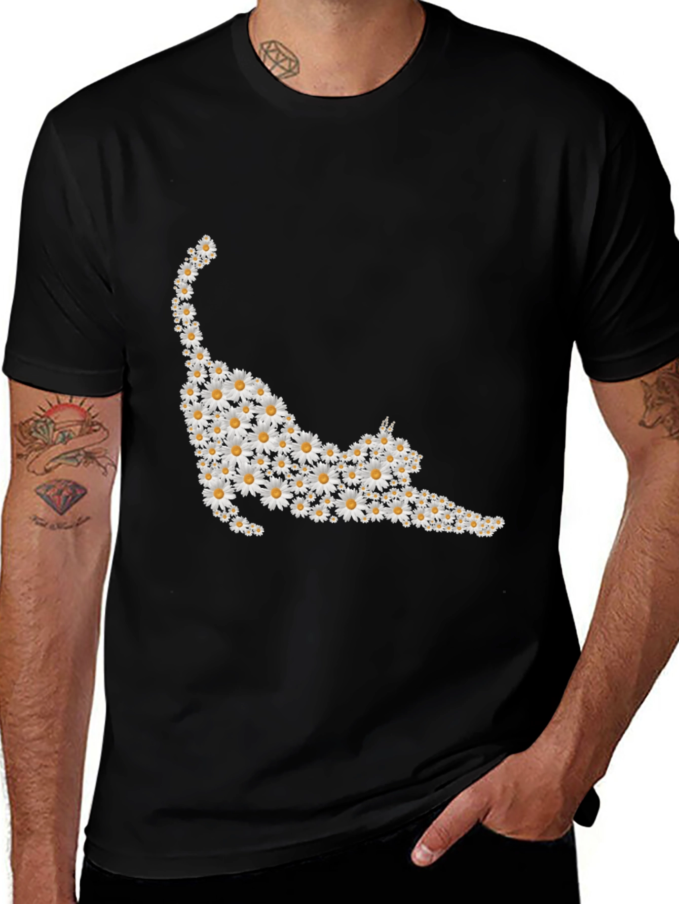Variant 4 of Daisy Cat T-Shirt - Black Cotton Tee