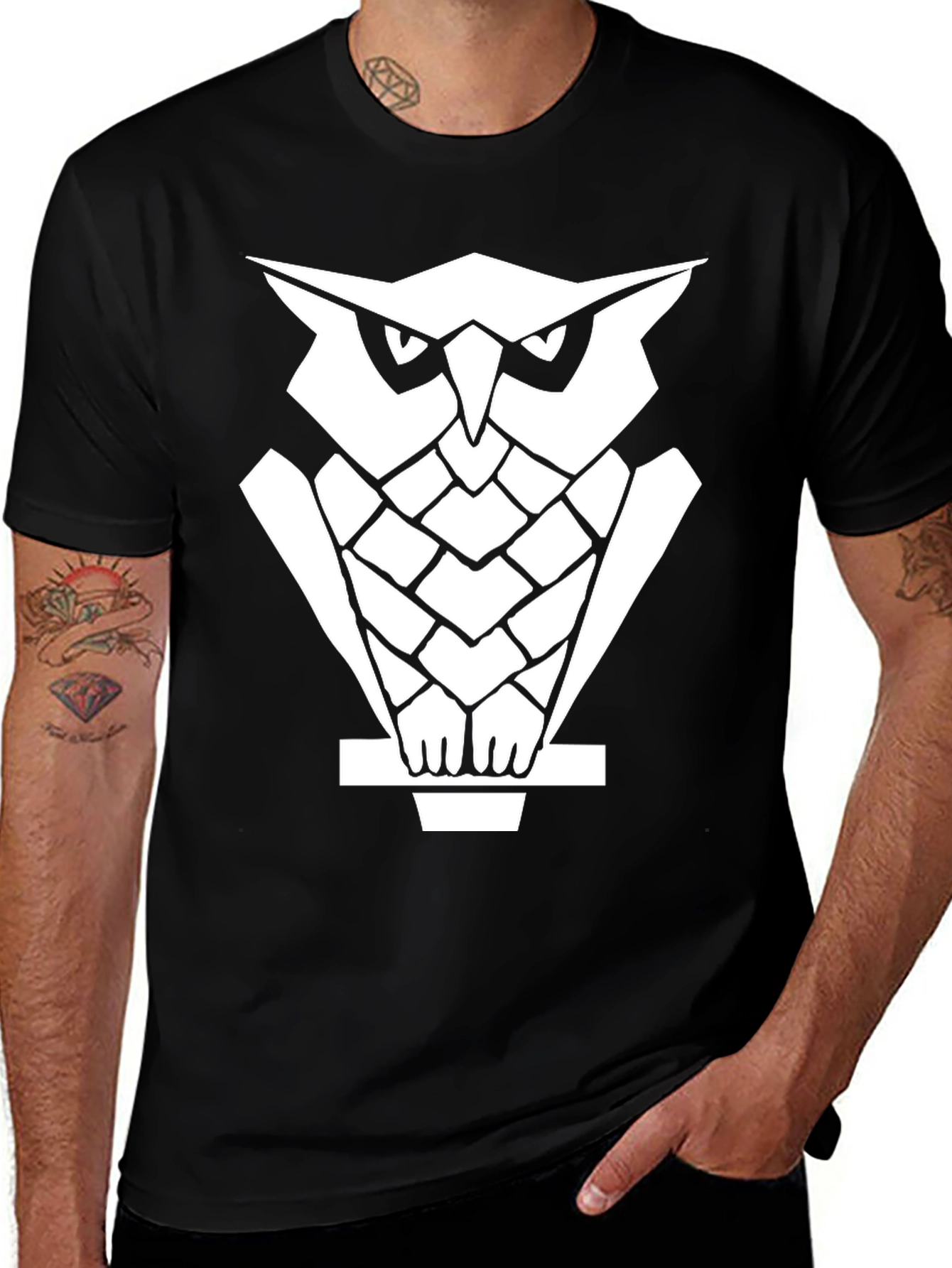 Variant 12 of Owl Graphic Tee - Men's Black T-Shirt
