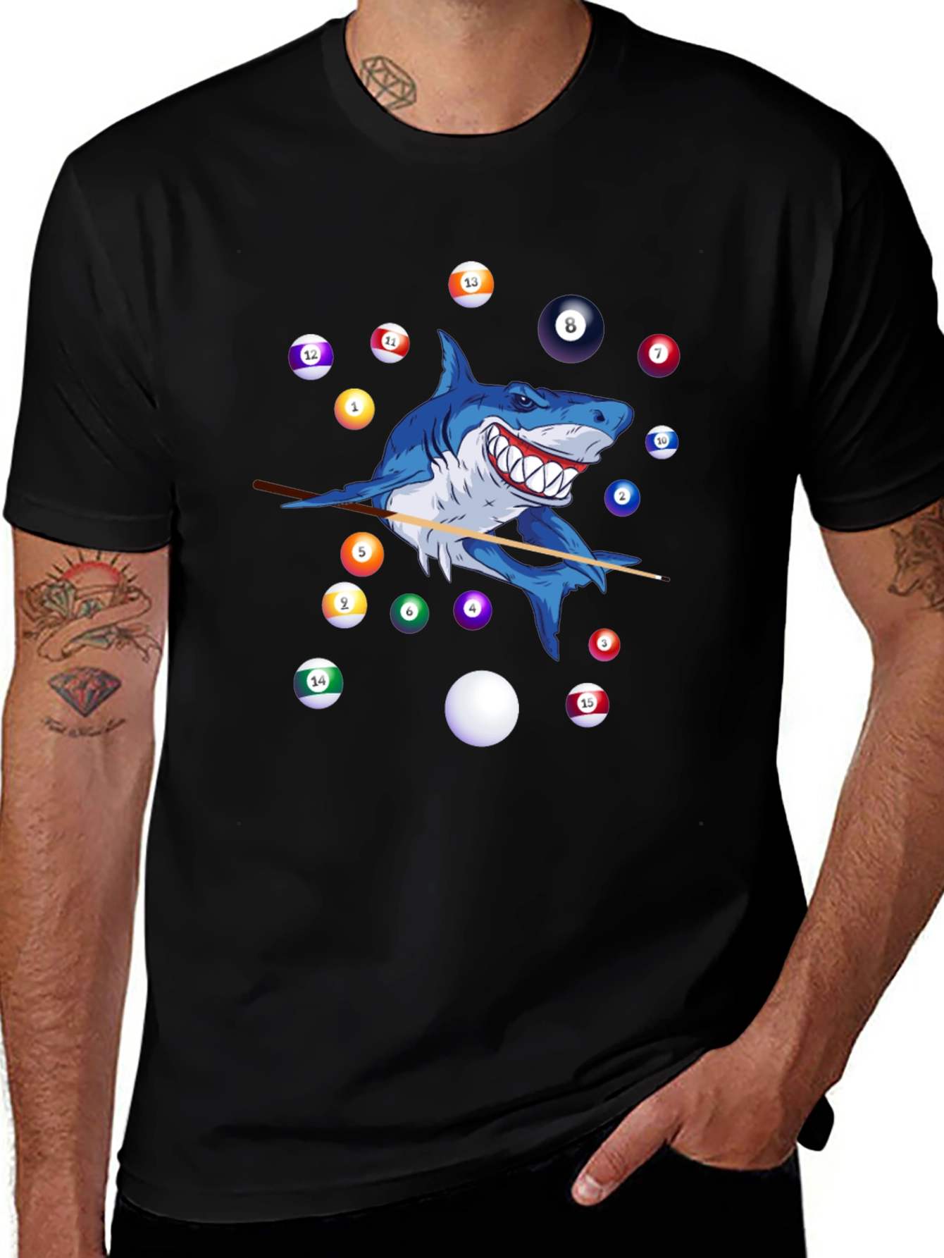 Shark Playing Pool Graphic T-Shirt