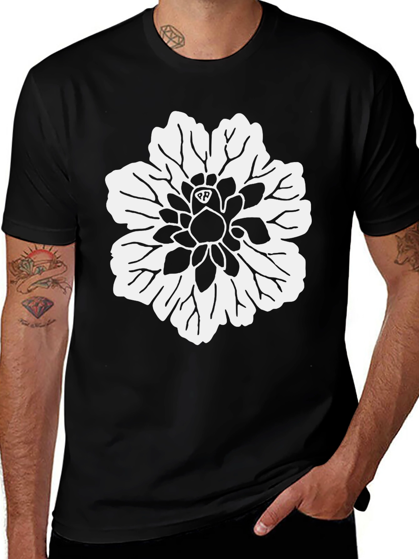 Variant 3 of Black T-Shirt with White Flower Design