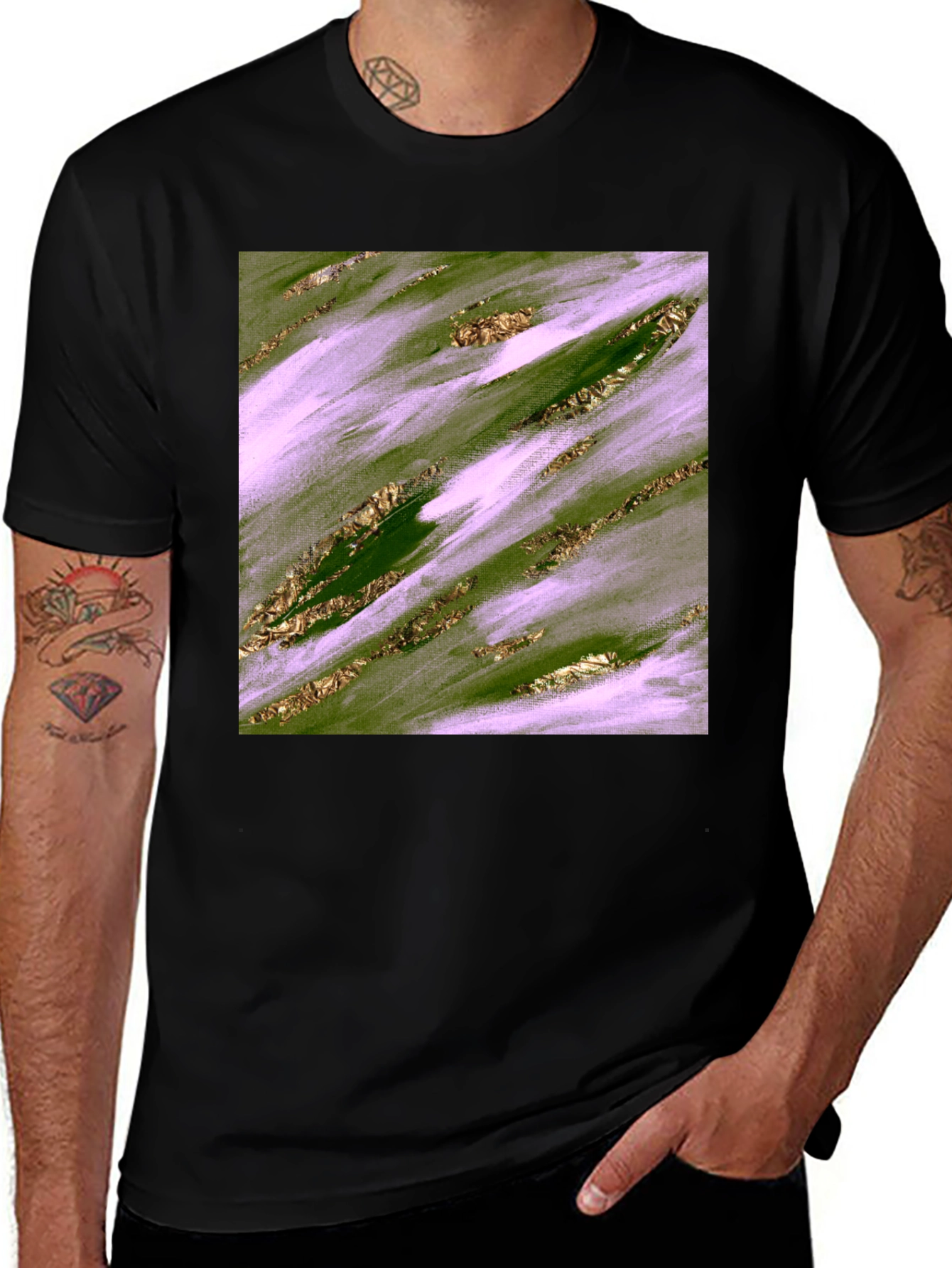 Variant 13 of Abstract Green & Gold Brushstroke Men's Tee