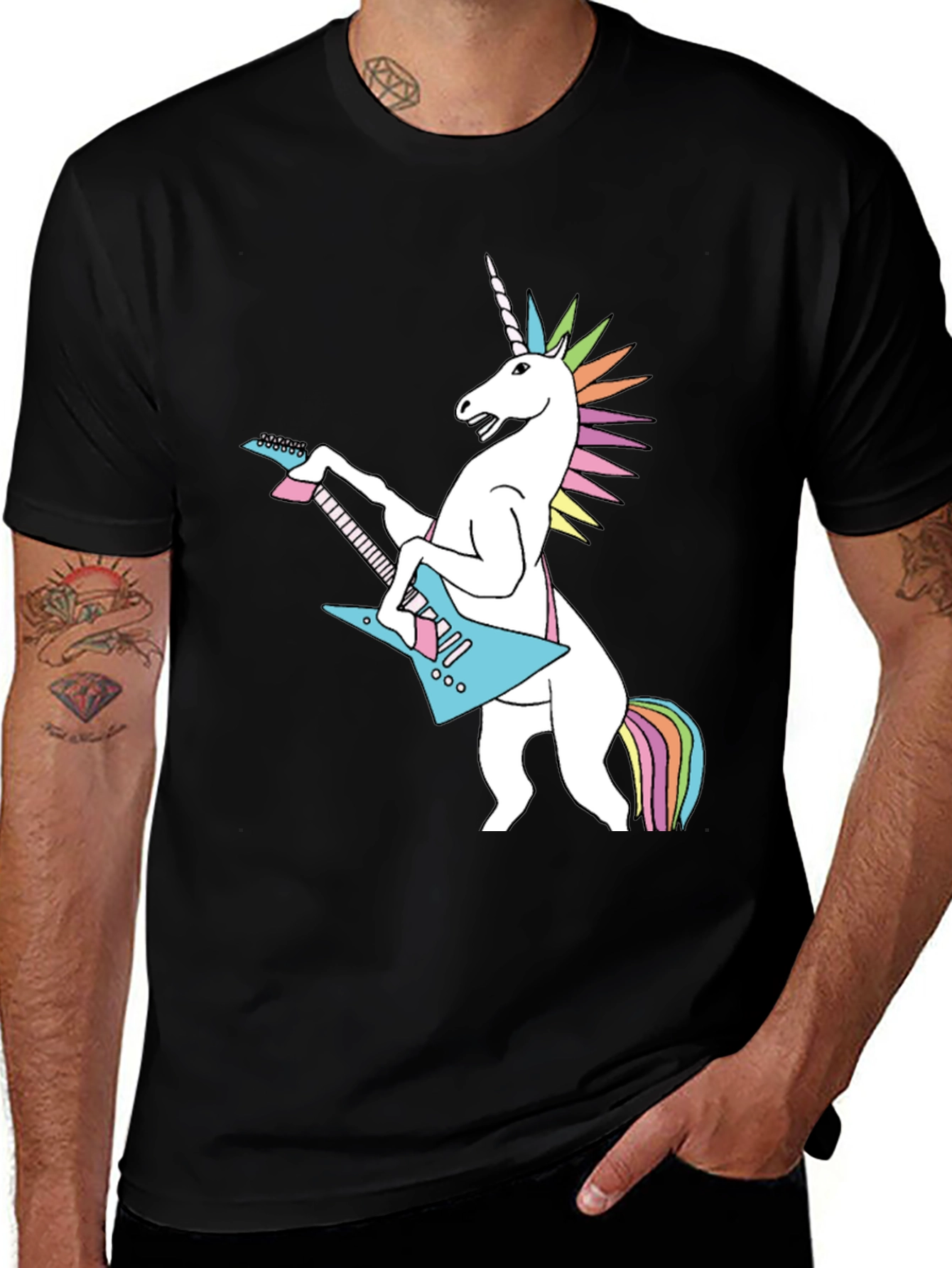 Variant 17 of Unicorn Rock Guitar Black T-Shirt - Novelty Graphic Tee