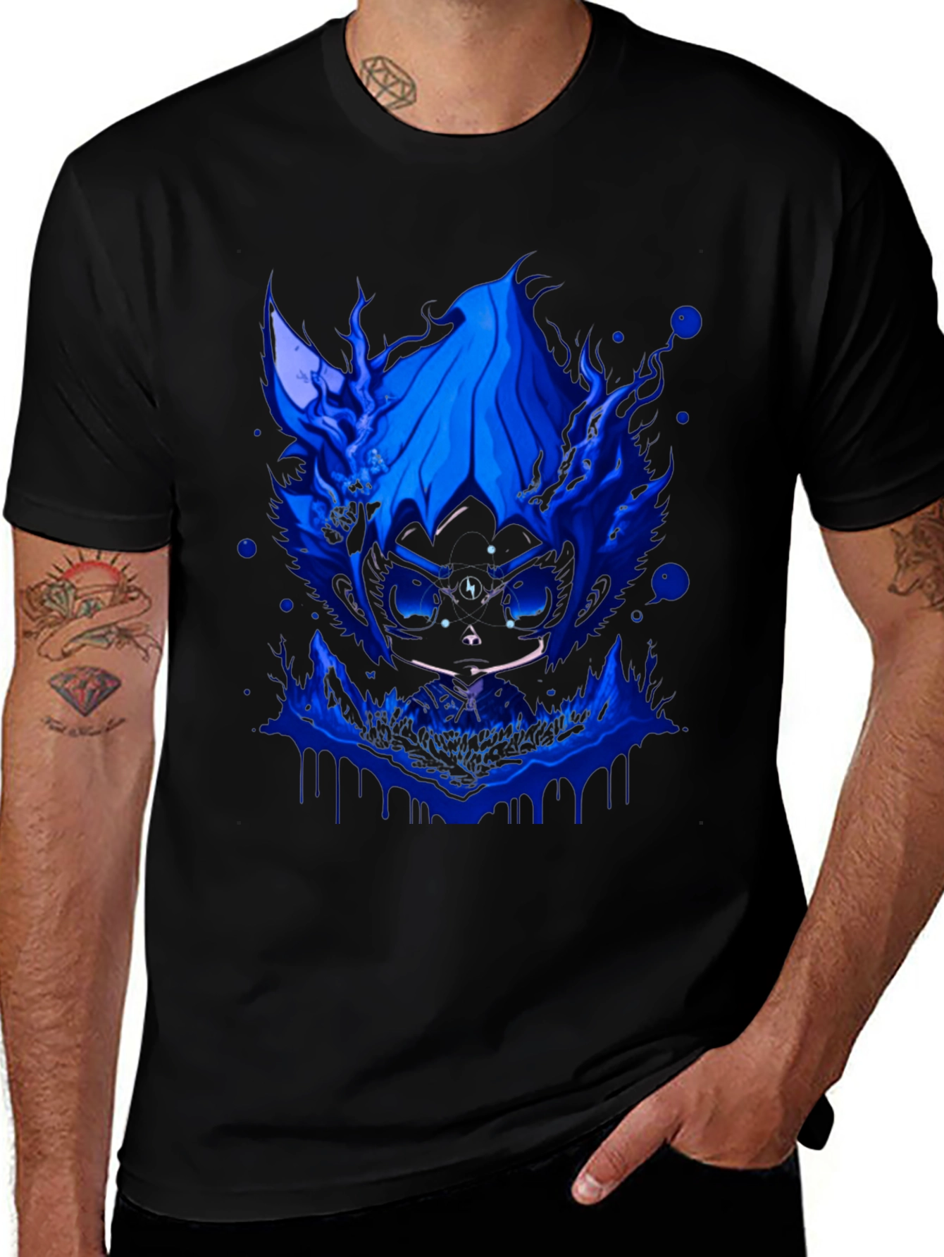 Variant 19 of Men's Black T-Shirt with Blue Graphic Design