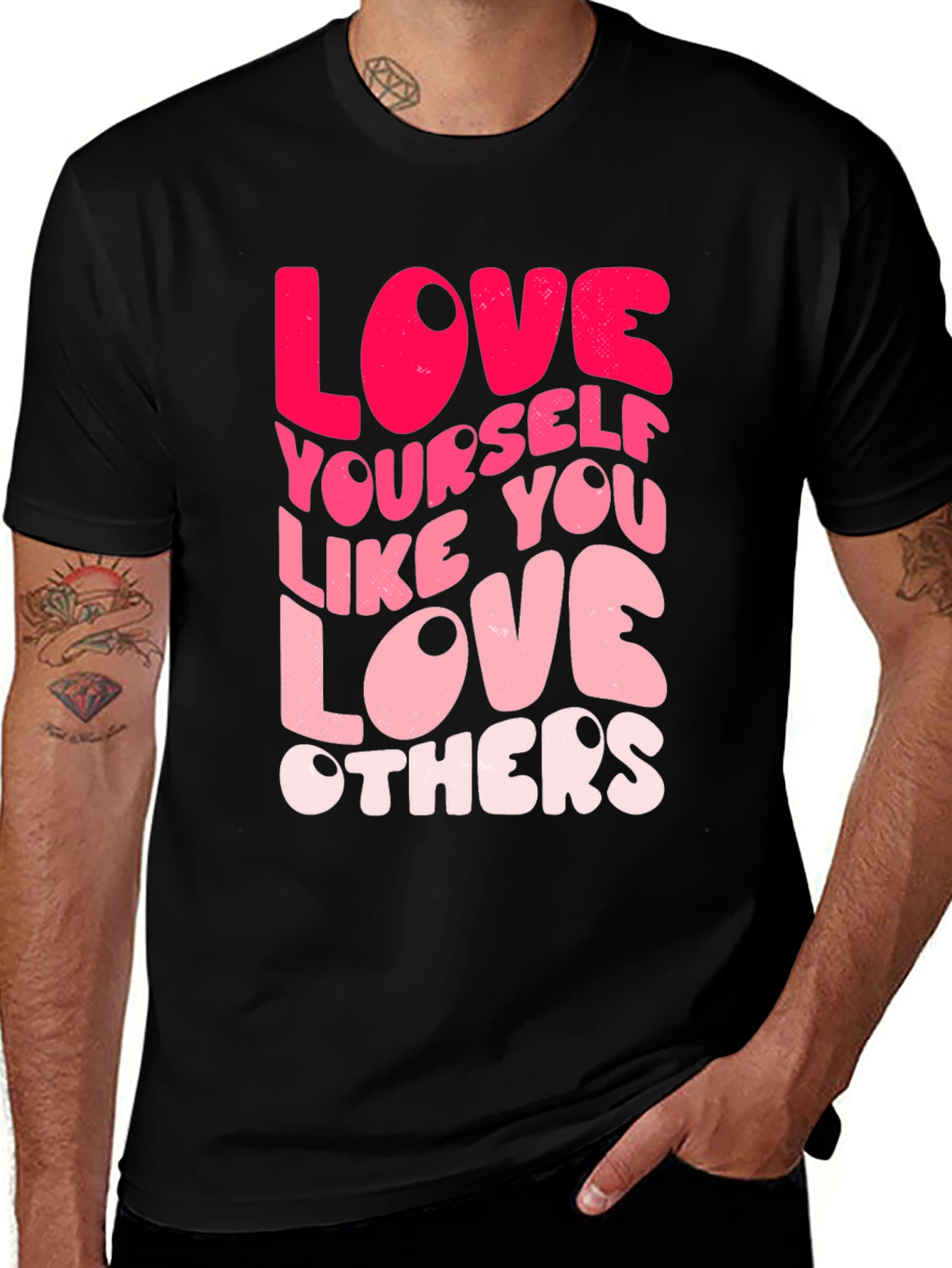 Variant 16 of Love Yourself Graphic Tee - Black Casual T-Shirt