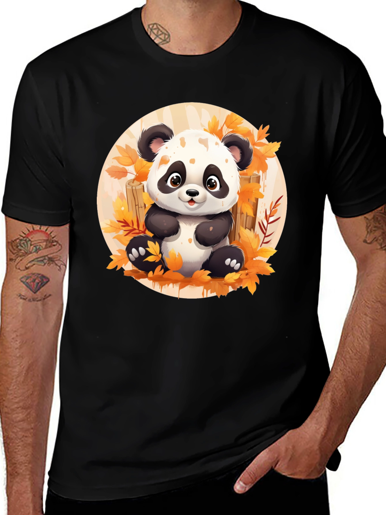 Variant 12 of Cute Panda T-Shirt - Autumn Leaves Design