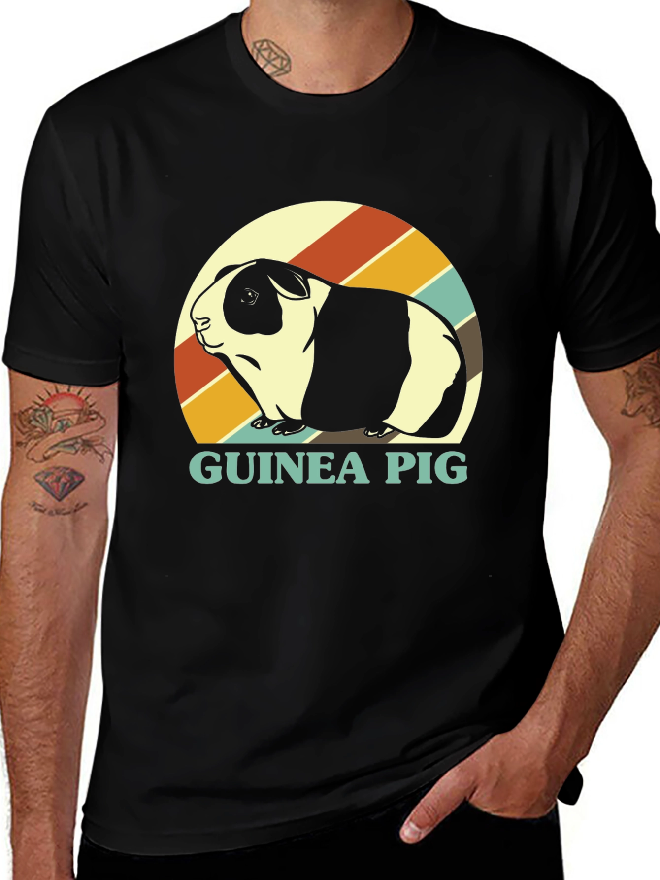 Black Guinea Pig Retro T-Shirt - Cute Pet Tee main image