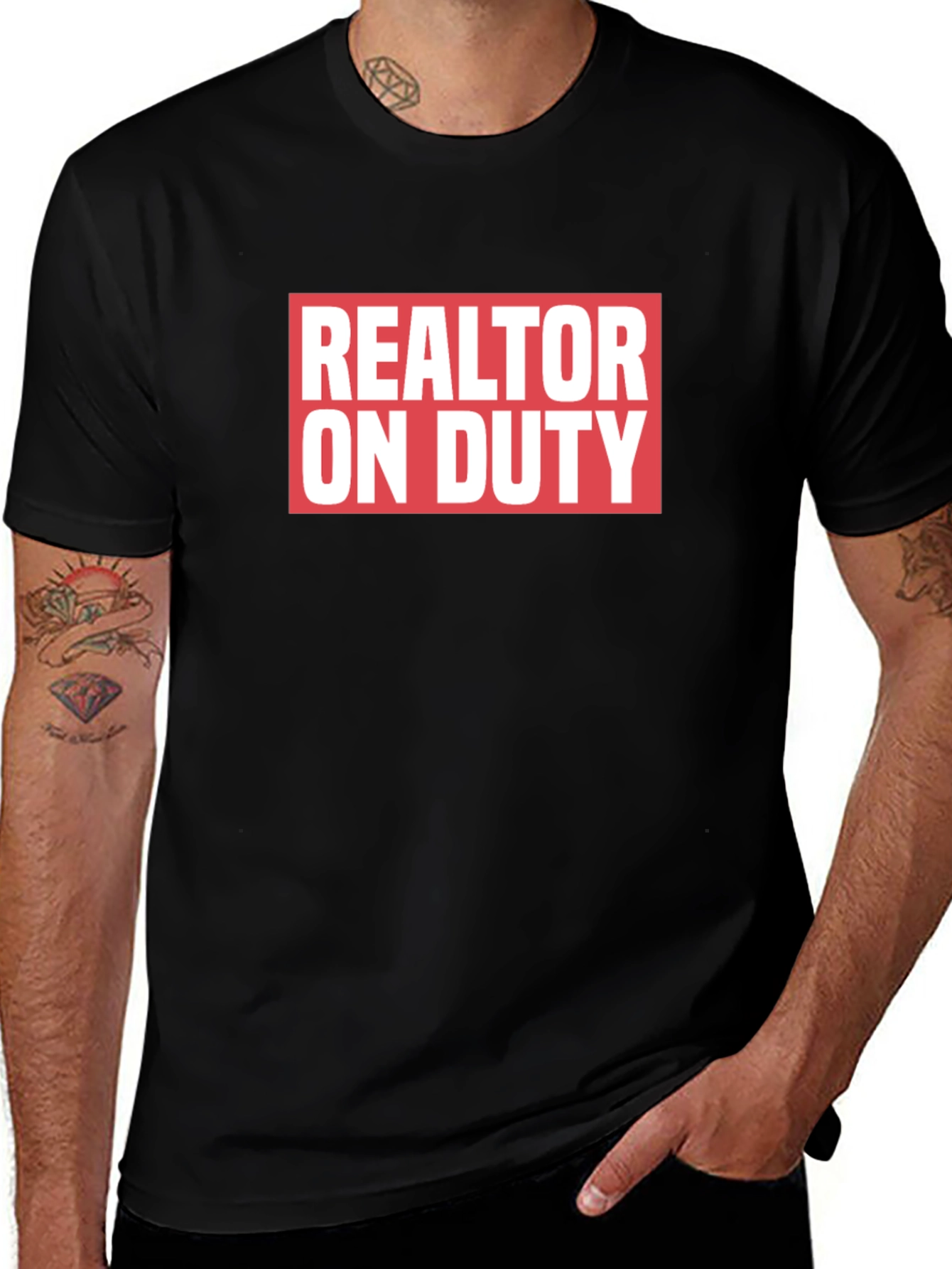 Variant 12 of Realtor On Duty Graphic Tee - Black Cotton T-Shirt