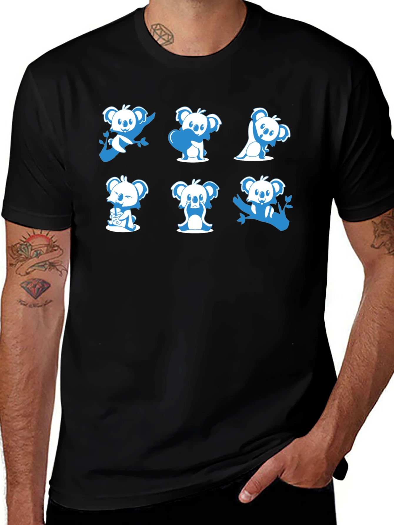 Cute Koala T-Shirt - Graphic Tee - Black Cotton Blend