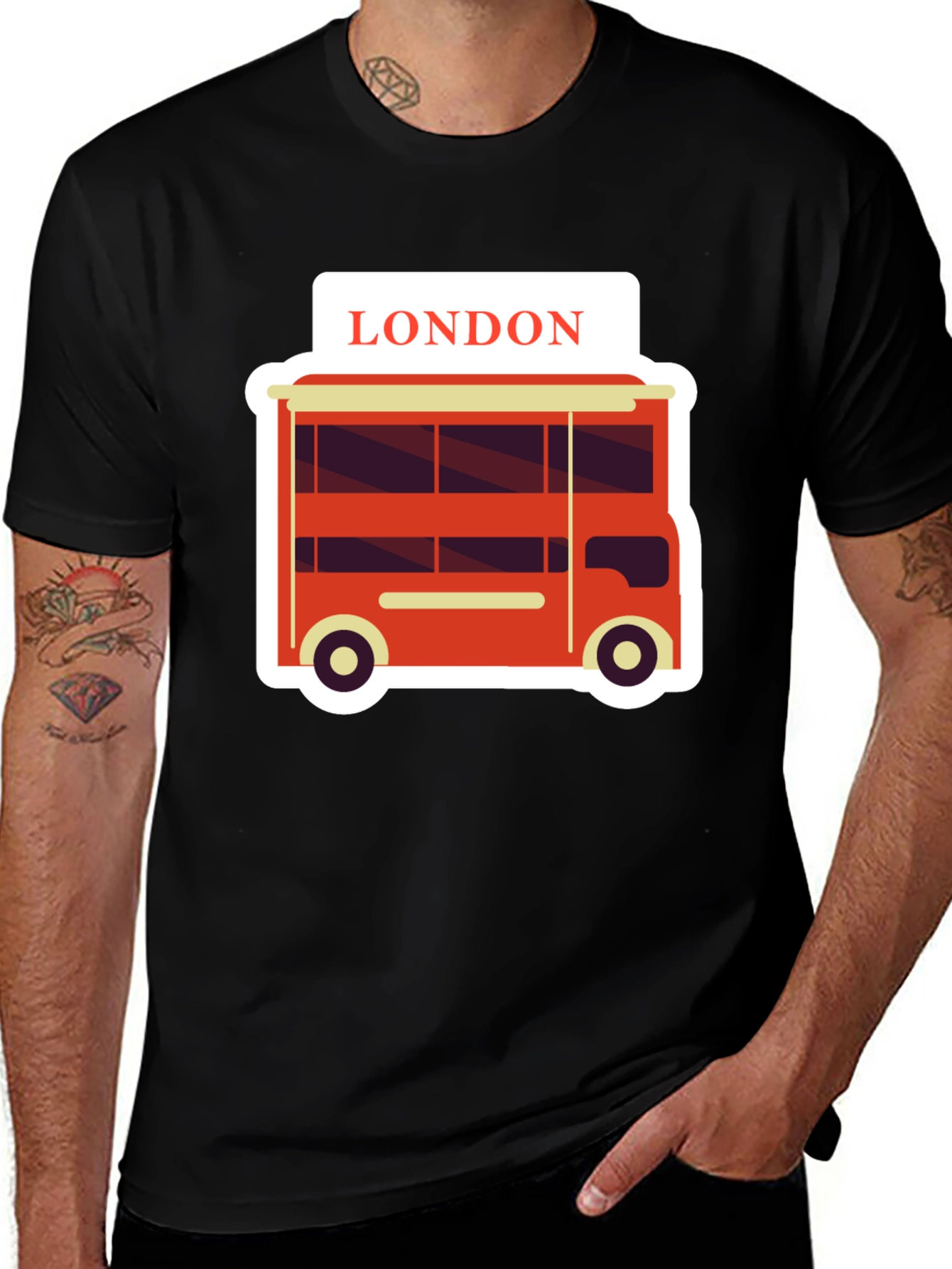 Variant 19 of London Bus Graphic Tee - Black Cotton T-Shirt