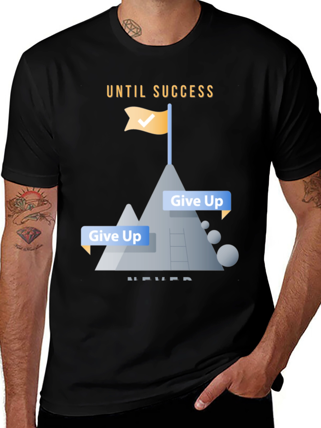 Variant 10 of Motivational 'Until Success Never Give Up' Black T-Shirt