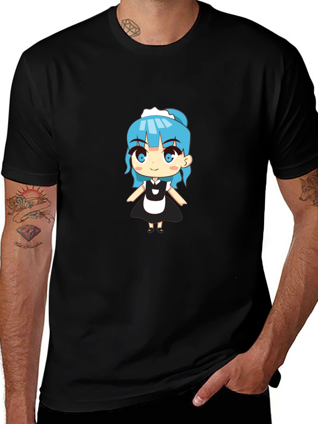 Anime Maid Graphic Black T-Shirt