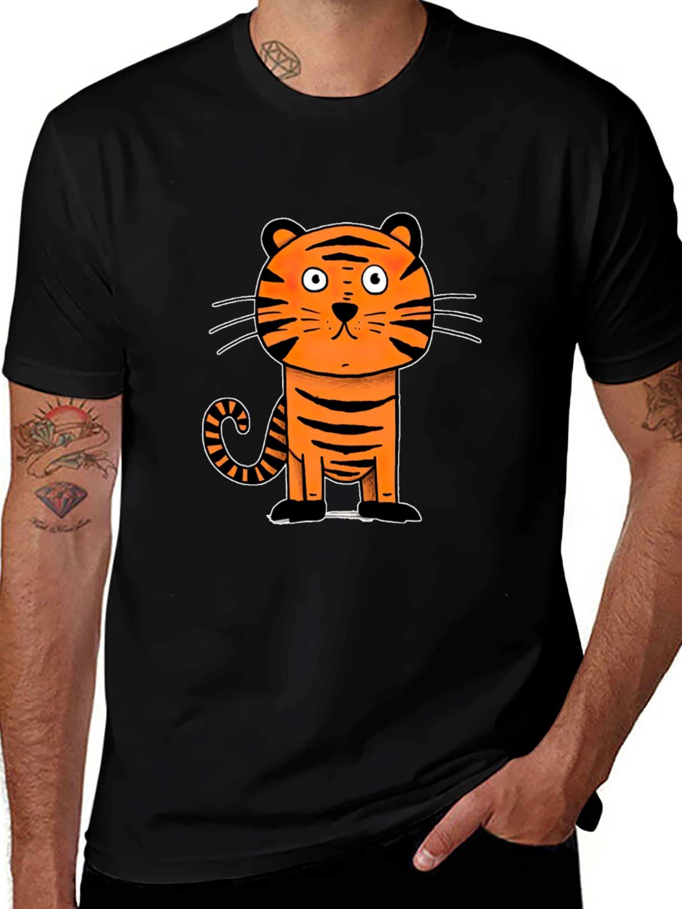 Variant 29 of Cartoon Tiger Graphic Tee - Unisex Black T-Shirt