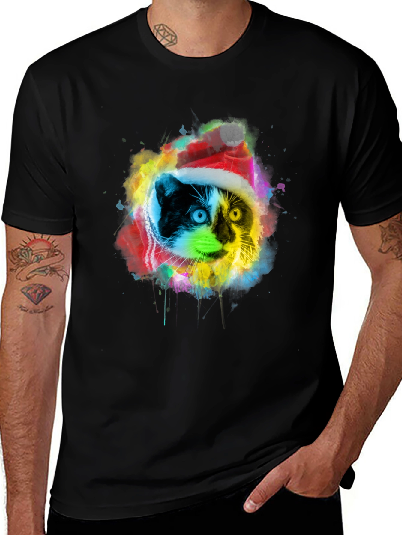 Variant 2 of Colorful Cat Christmas T-Shirt