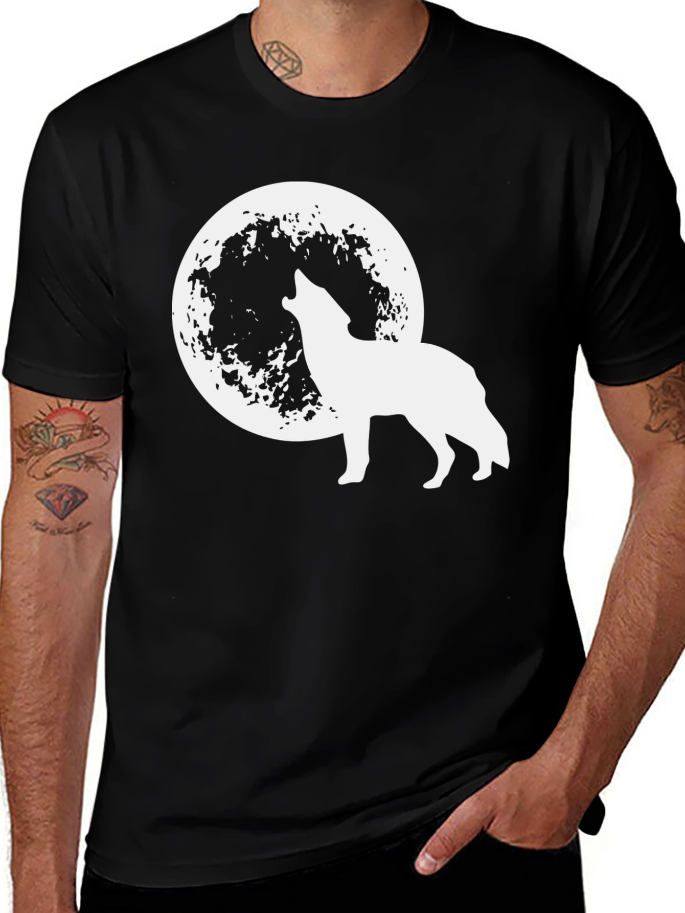 Variant 23 of Wolf Howling at Moon Graphic Tee - Black