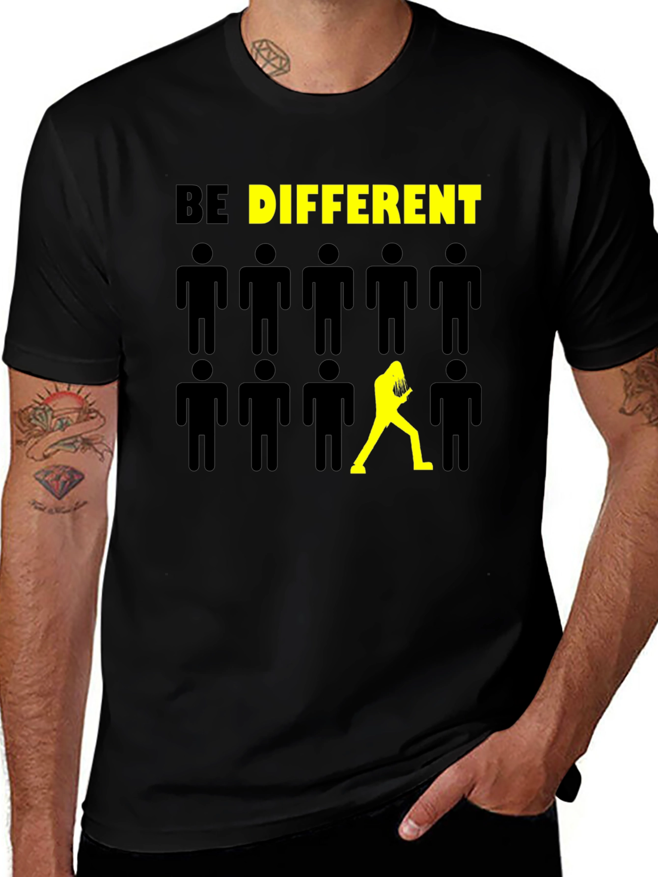 Variant 26 of Be Different Graphic Tee - Unique Mens Black T-Shirt