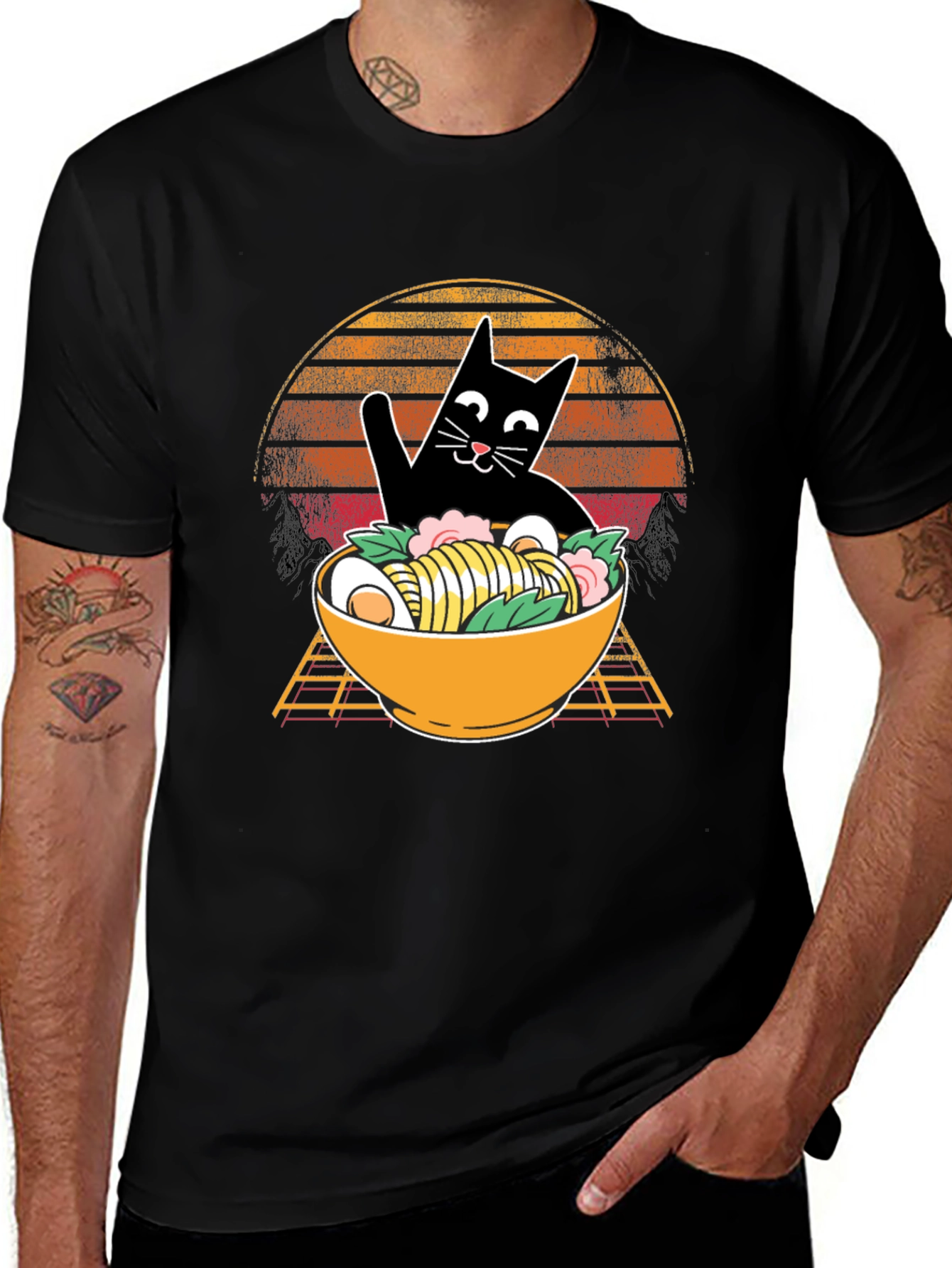 Variant 10 of Ramen Cat T-Shirt - Black, Graphic Tee