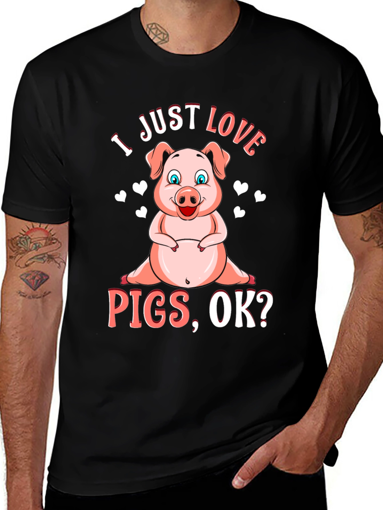Variant 14 of I Just Love Pigs Black T-Shirt Animal Lover Tee