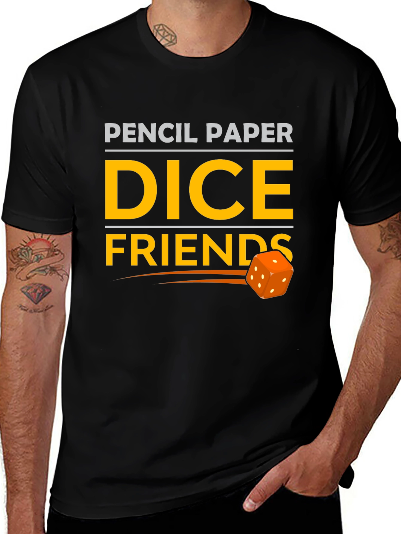 Pencil Paper Dice Friends Black T-Shirt