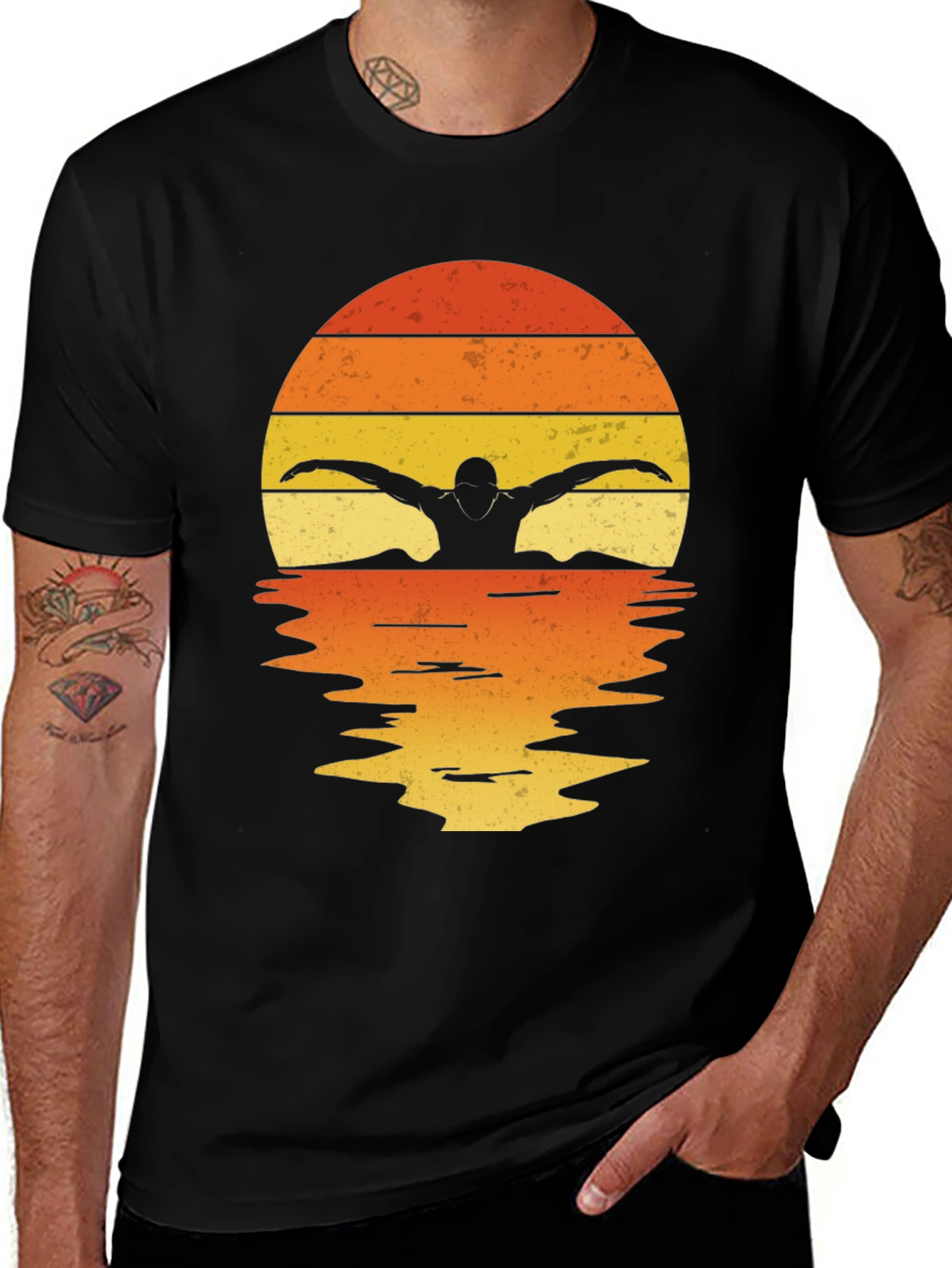 Variant 10 of Swimmer Silhouette Sunset T-Shirt