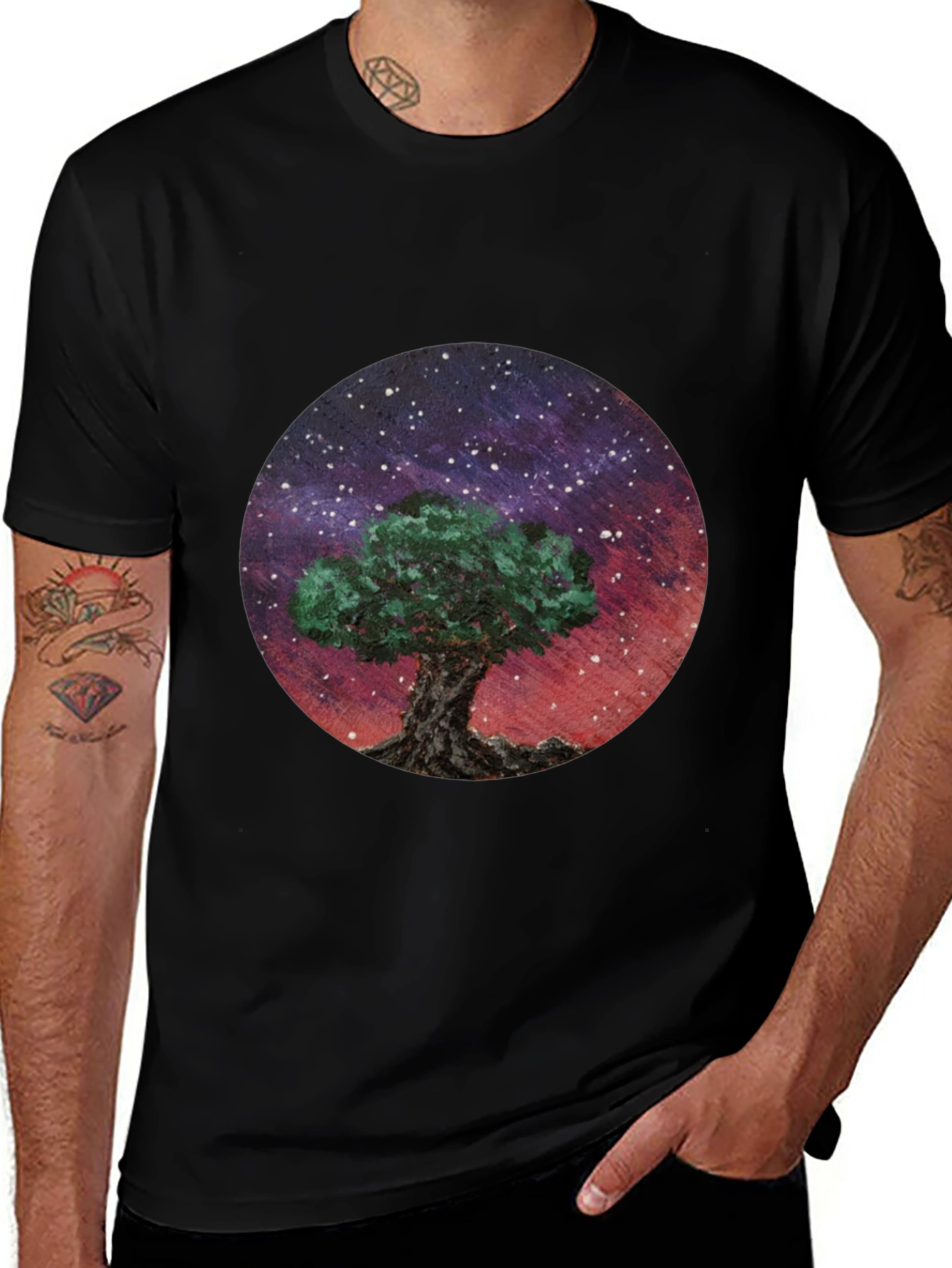 Variant 26 of Celestial Tree Graphic Tee - Black Cotton Blend