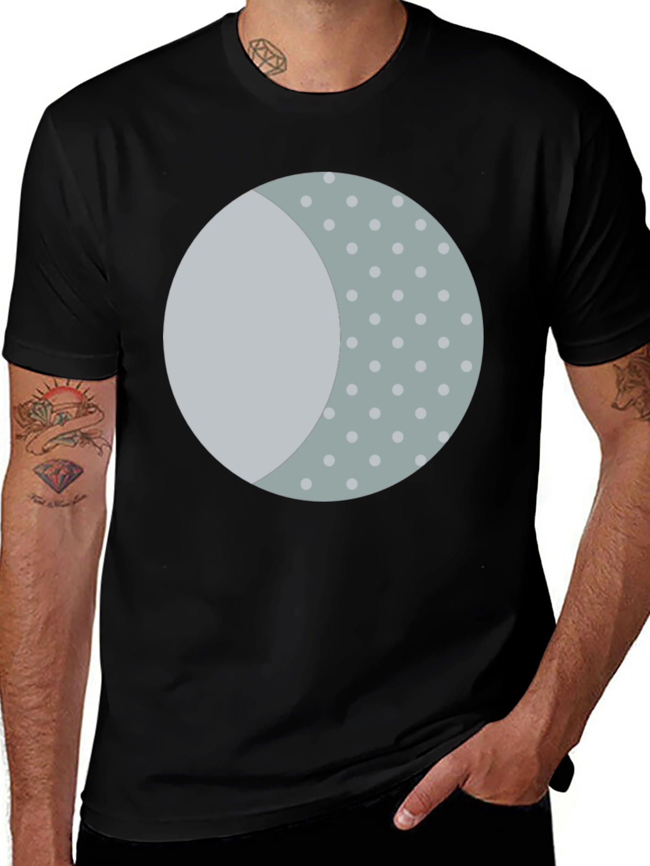Variant 4 of Unique Moon Phase Print Black T-Shirt