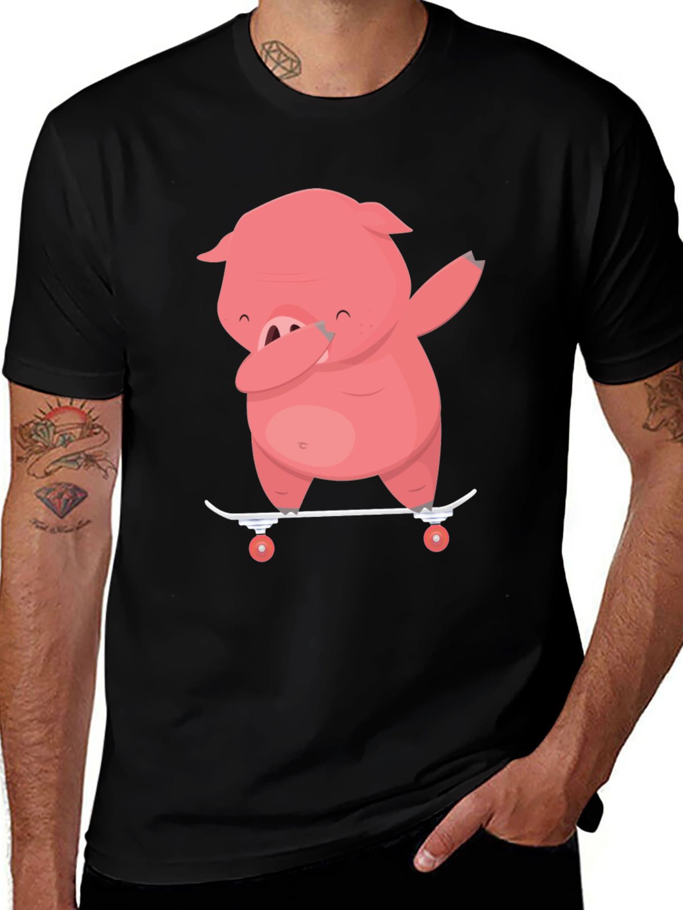 Variant 17 of Dabbing Pig Skateboard T-Shirt - Funny Cartoon Tee