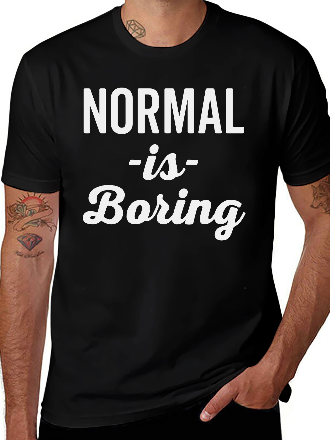 Variant 15 of Normal is Boring T-Shirt - Black Crew Neck Tee