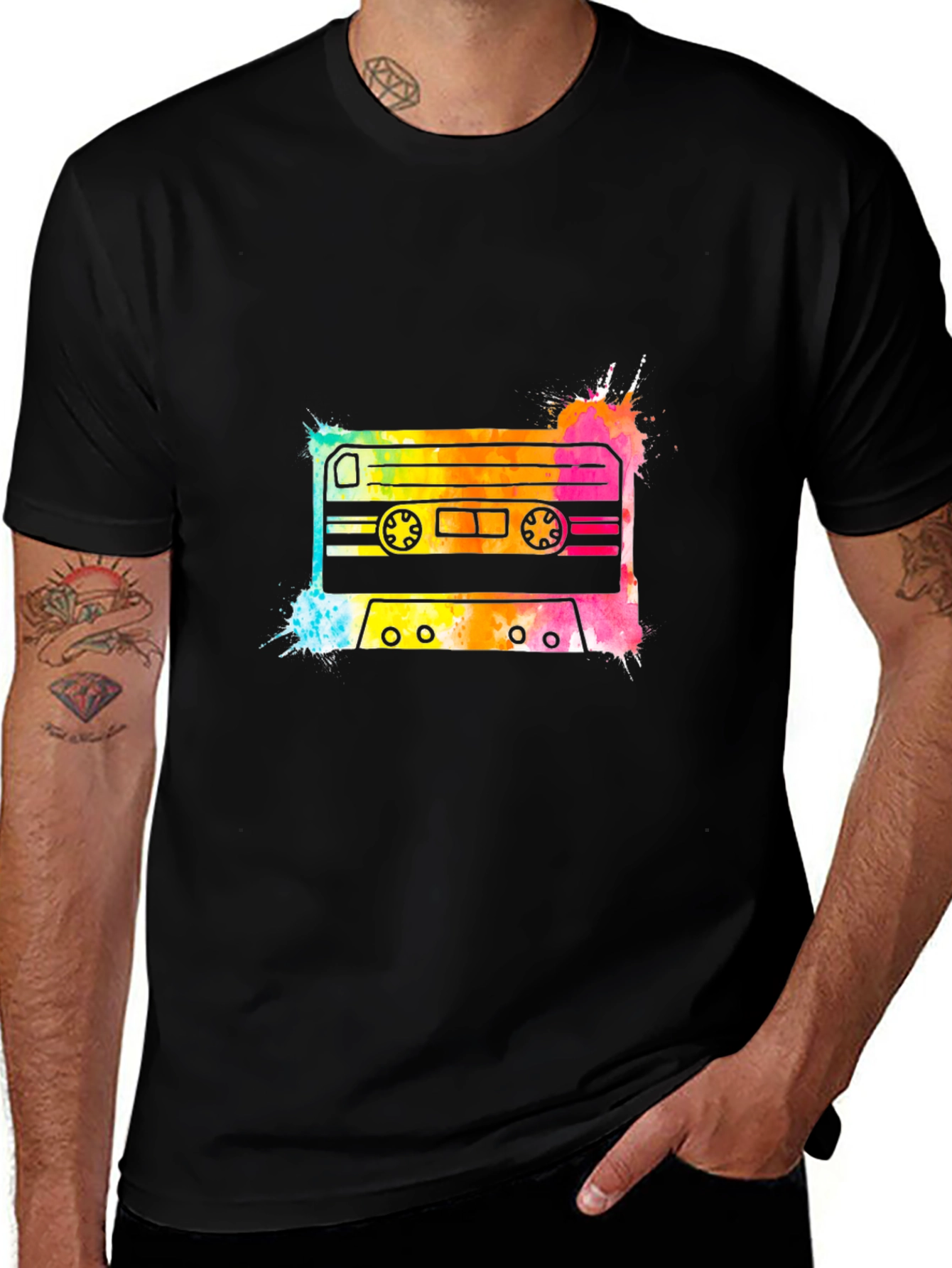 Variant 14 of Retro Cassette Tape Graphic Tee - Black Cotton Shirt