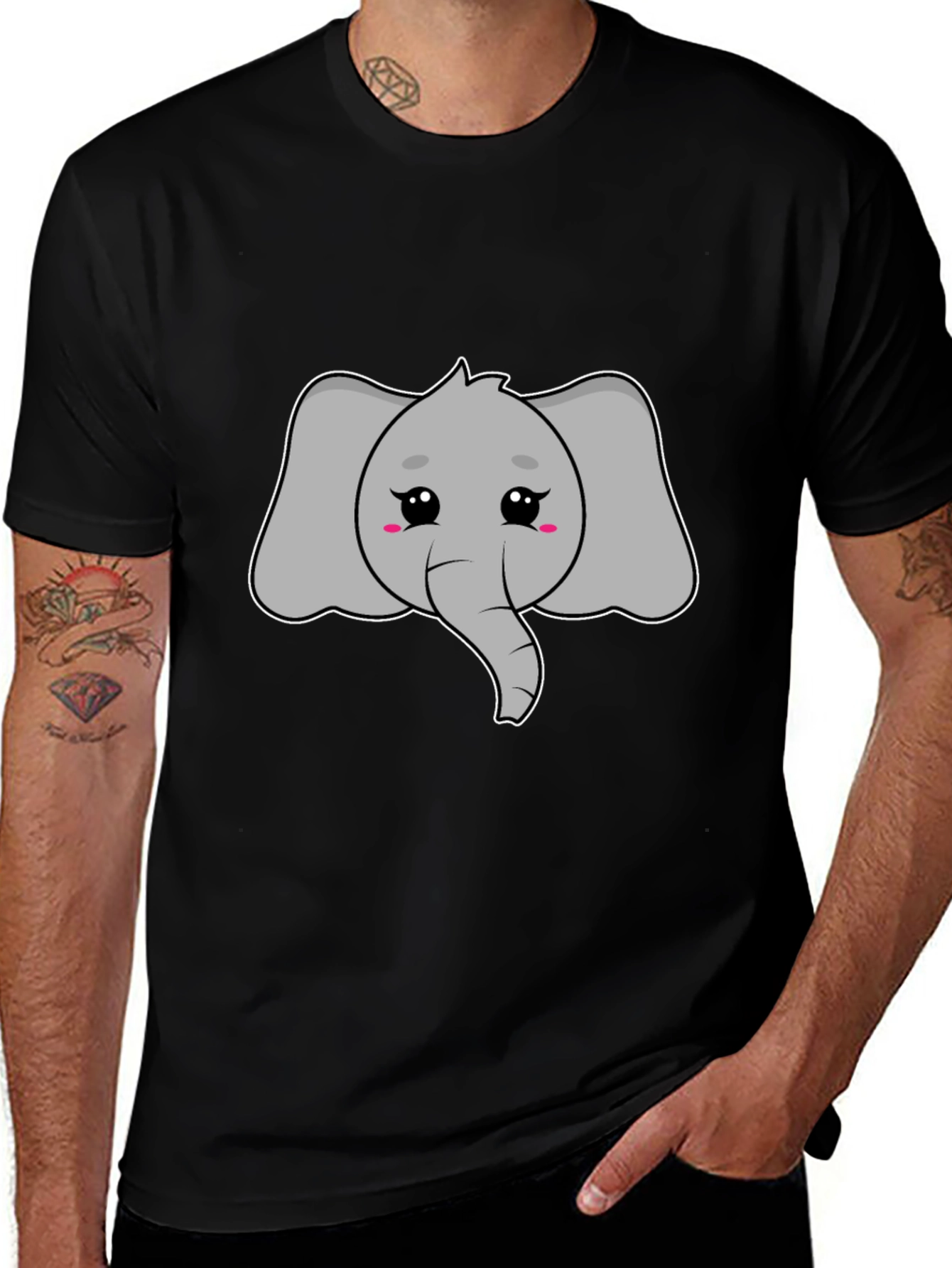 Black Cute Elephant Graphic Tee - Unisex Black T-Shirt main image