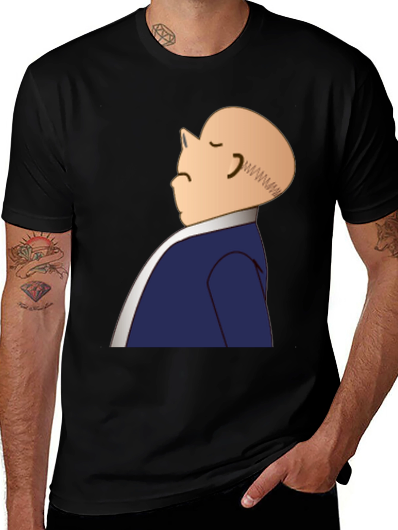 Variant 3 of Bald Cartoon Man Graphic Black T-Shirt